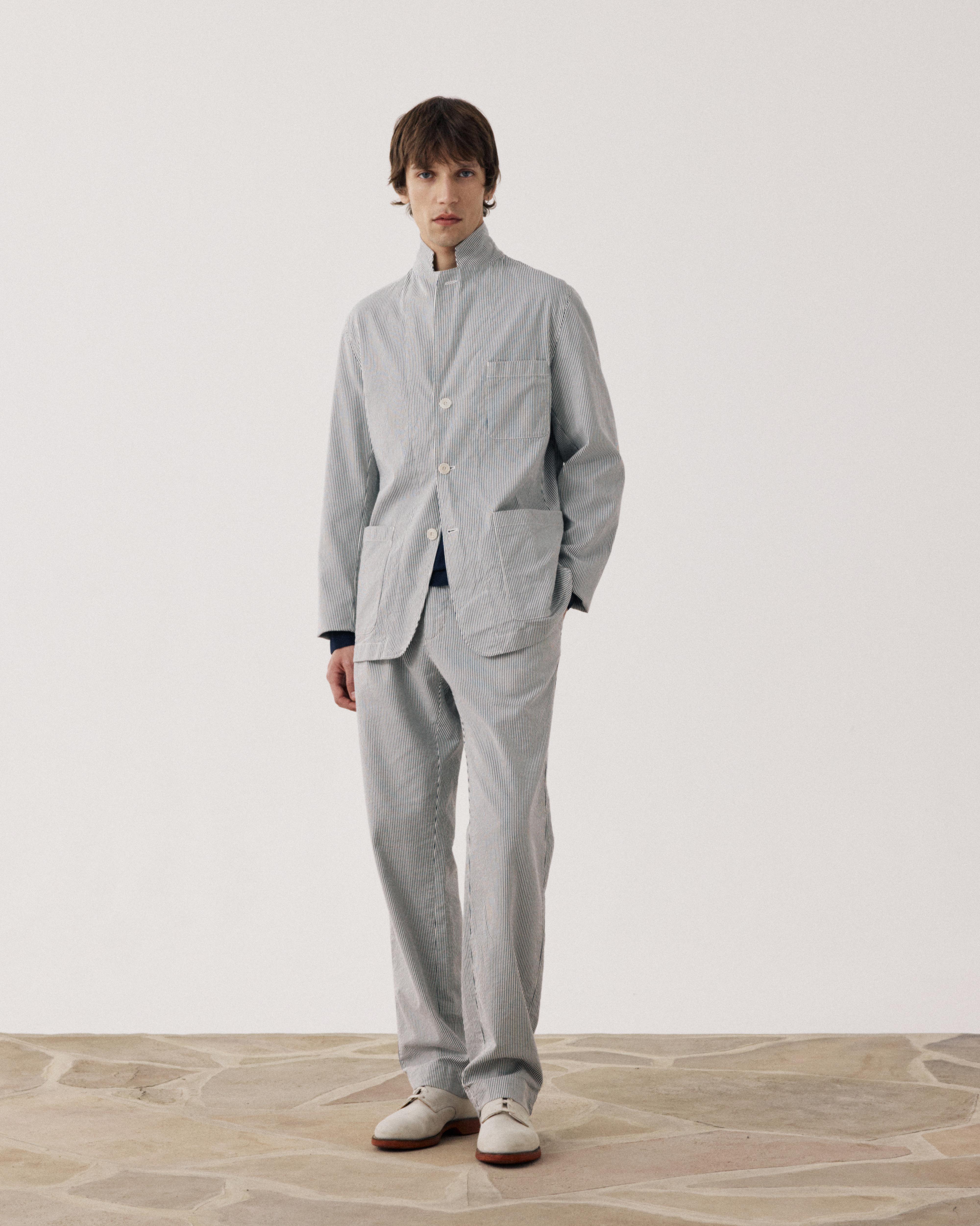 Julian Men's Navy & Off-White Seersucker 'Canete' Jacket BFE1113