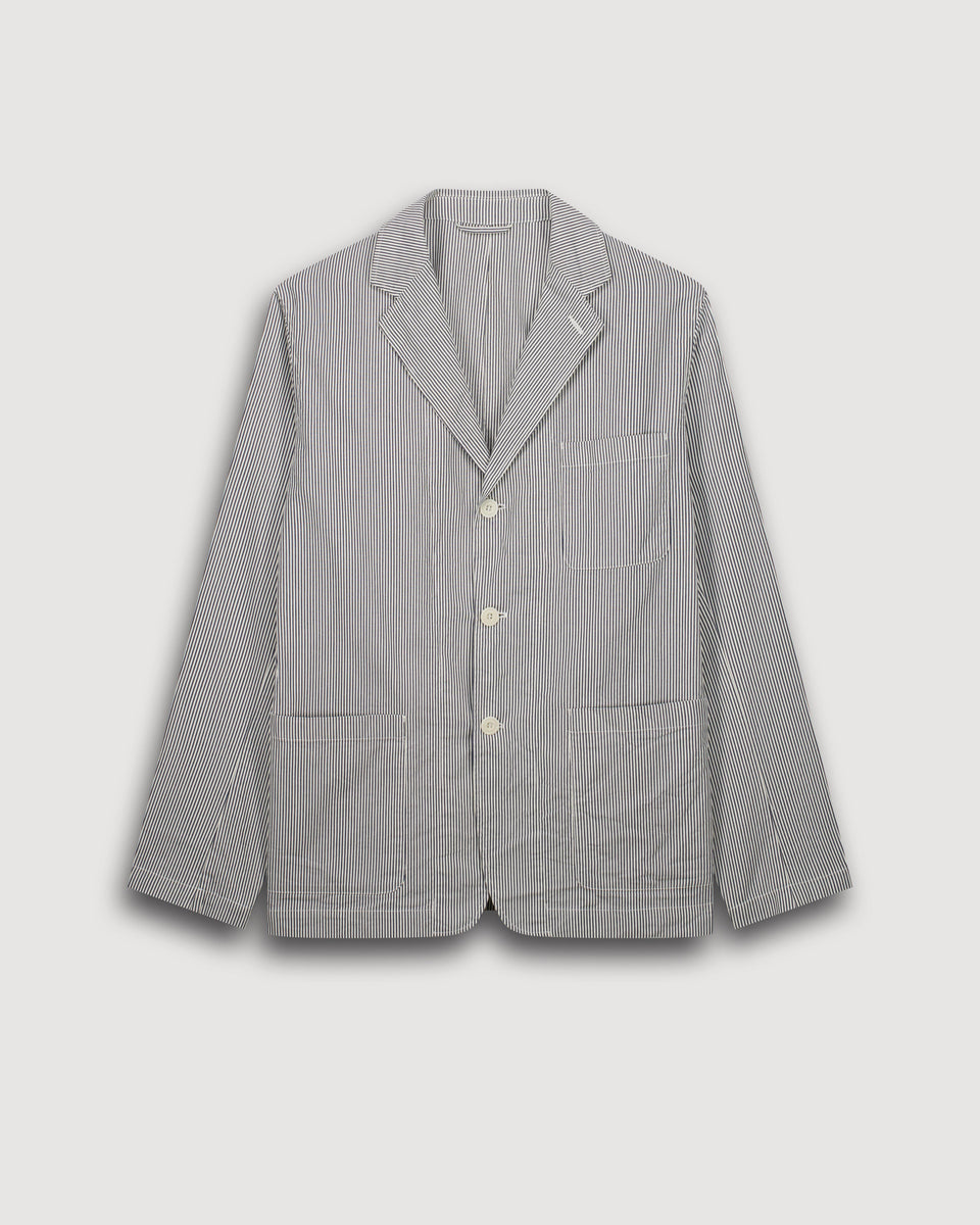 Veste Homme en Seersucker 'Canete' rayé Marine & Ecru Julian - Image 3