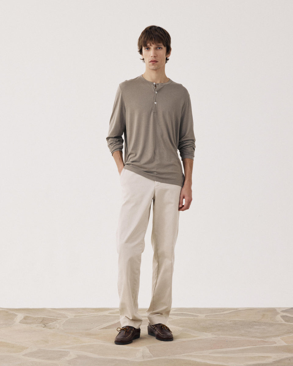 Pantalon Homme en Coton à Chevrons Beige Taos - Image 3