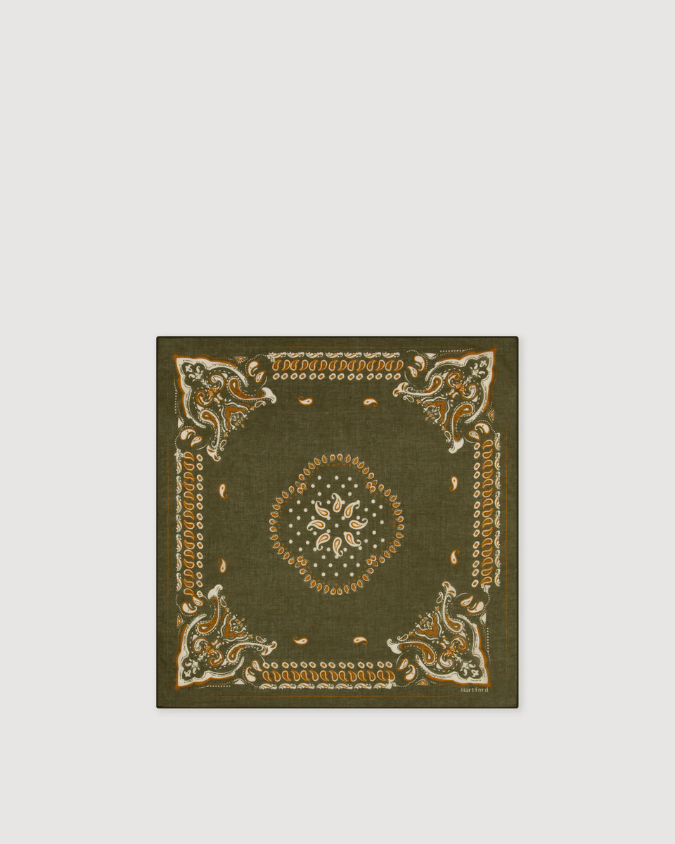 Echarpe Homme carrée Vert Militaire Bandana Paisley - Image 3