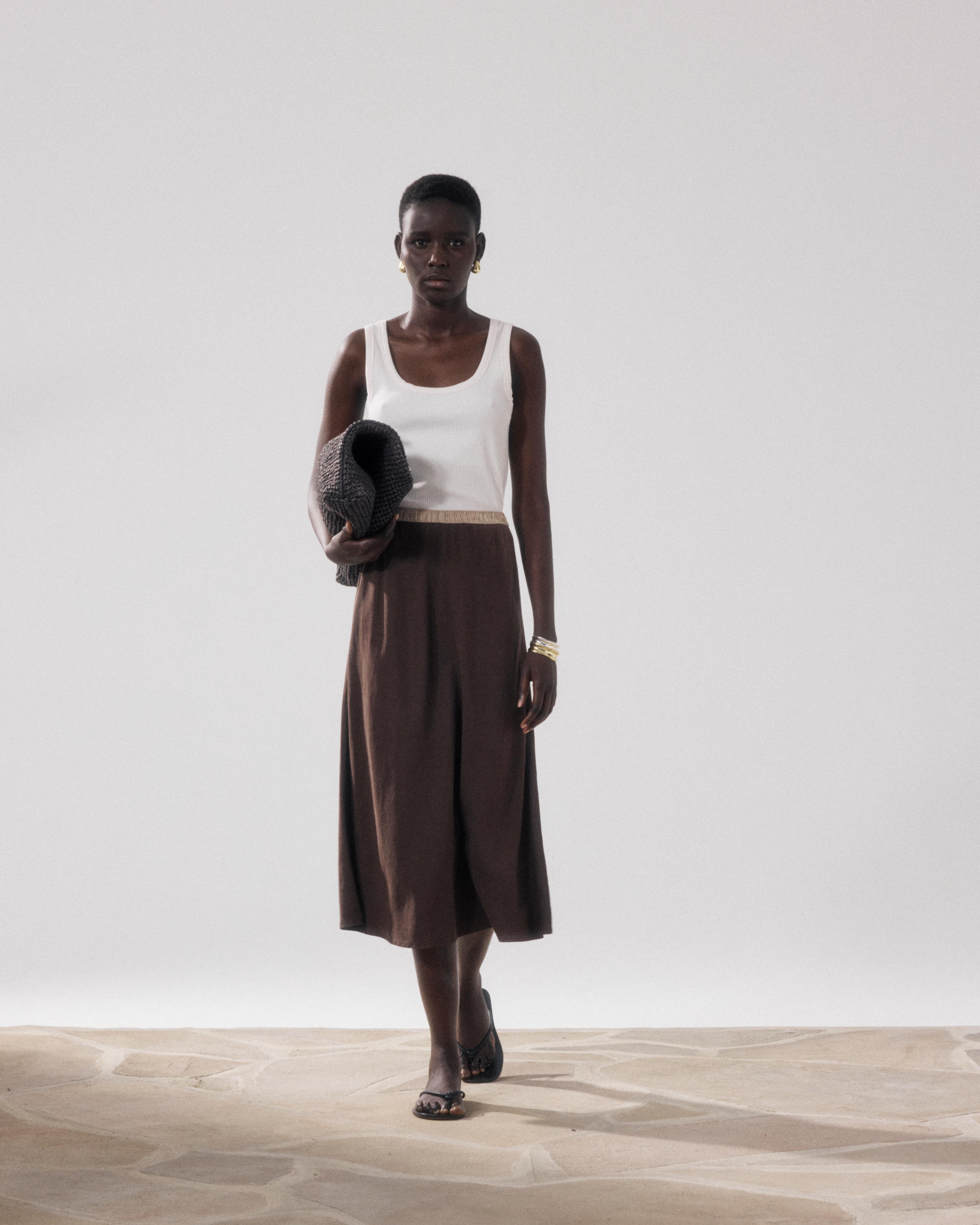 Jima Women's Brown Lyocell & Cotton Skirt BFJC608-29 - Women's