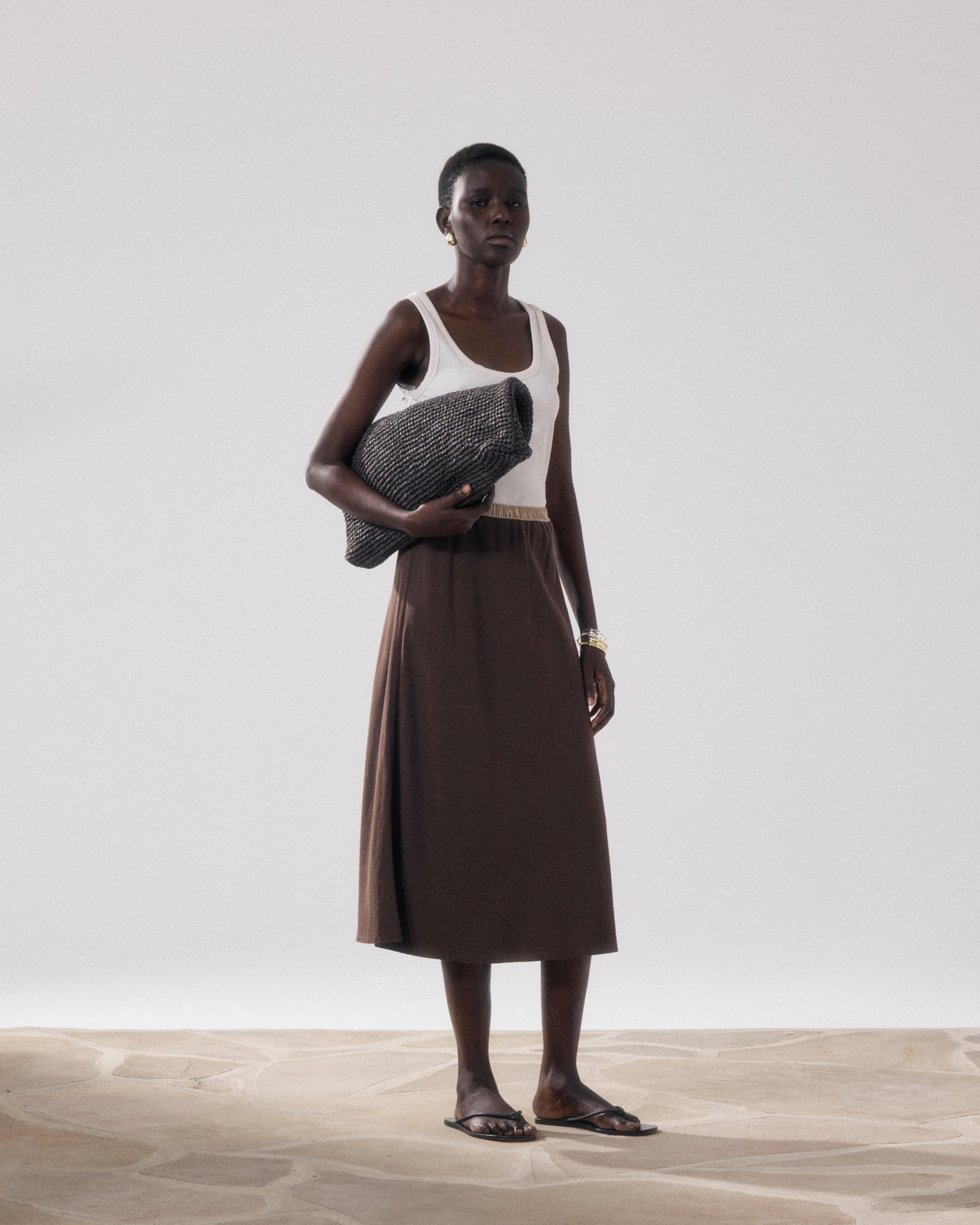 Jima Women's Brown Lyocell & Cotton Skirt BFJC608-29 - Women's