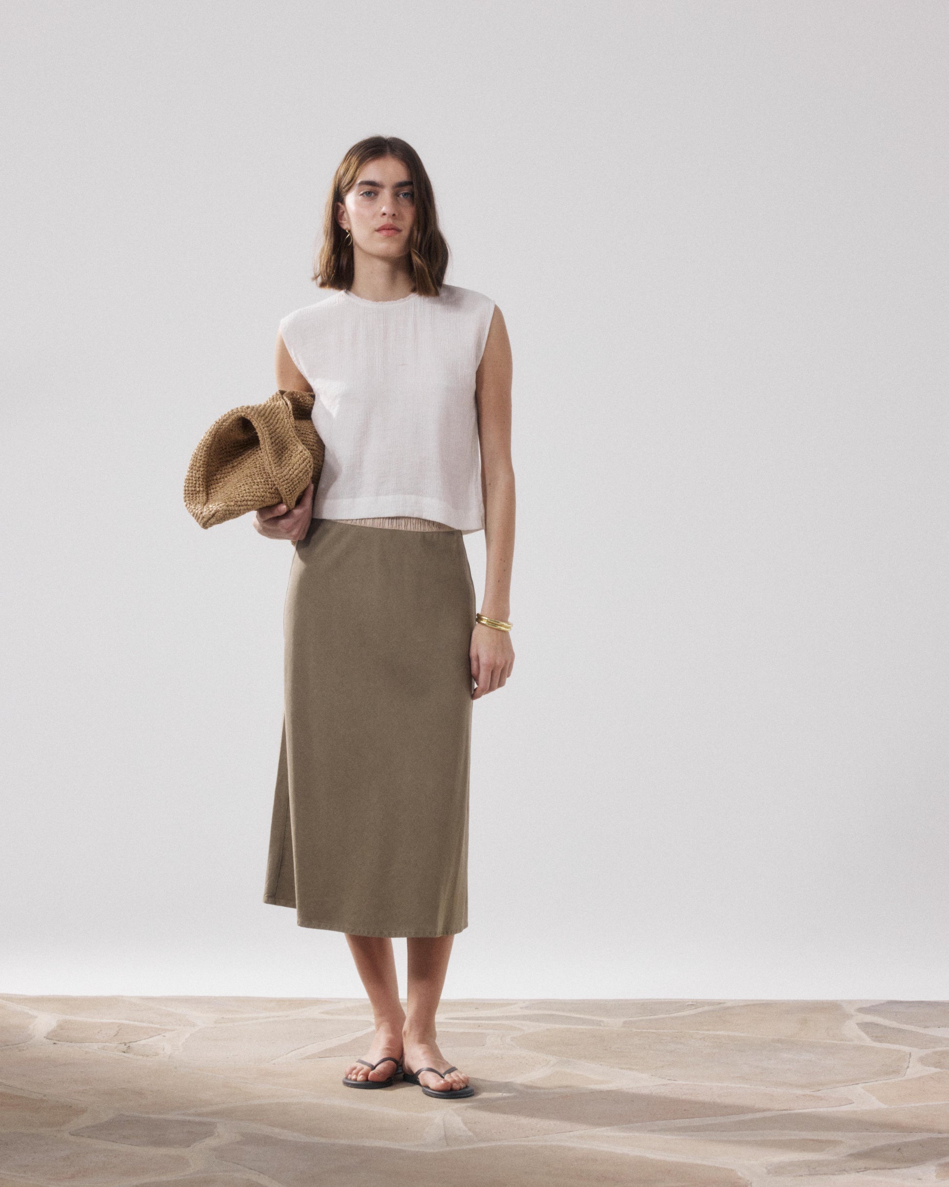 Jupe Femme en Lyocell & Coton Khaki Jima BFJC608-34