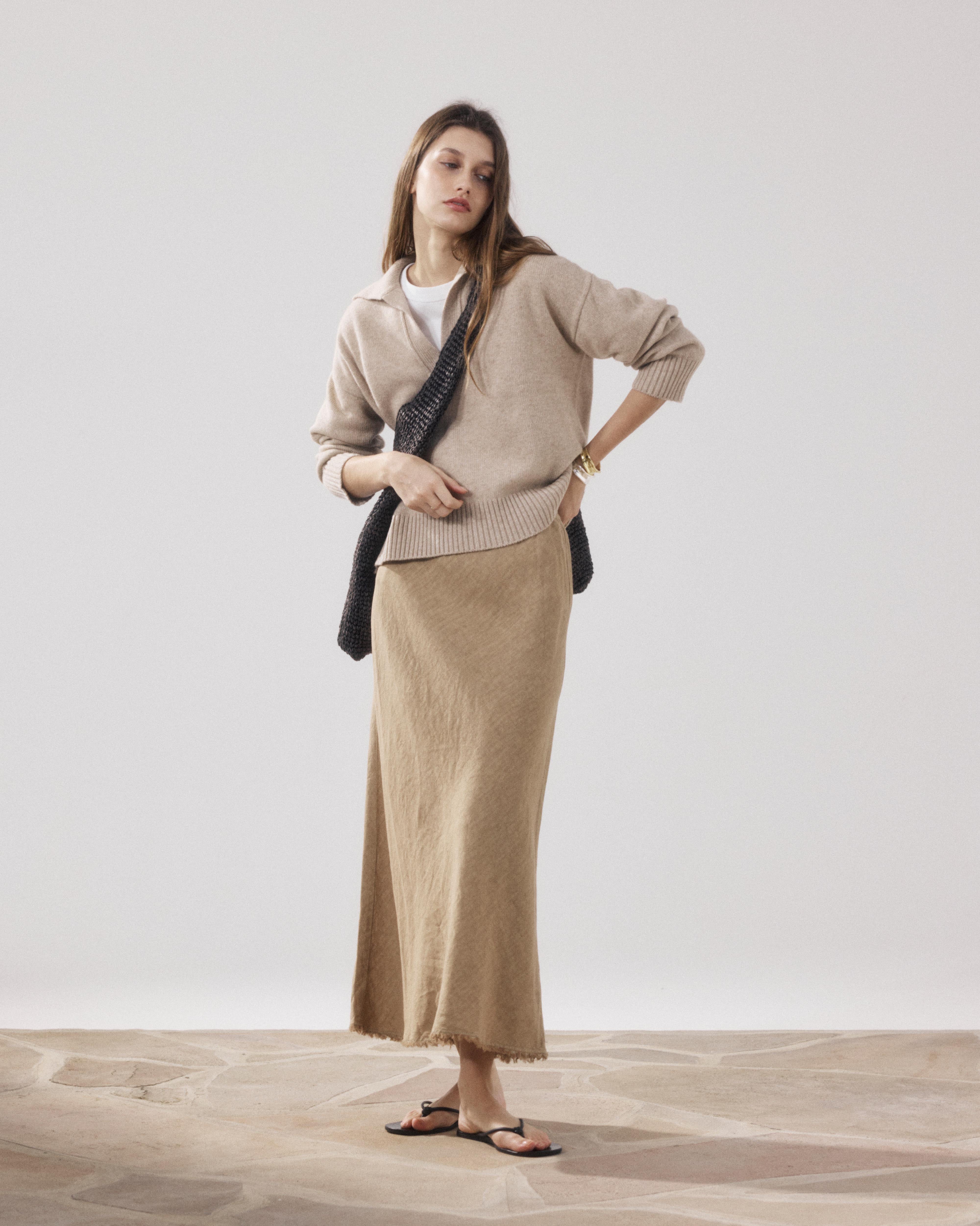 Julie Women's Beige Linen Skirt BFJG606-27 - Women's Skirt - Hartford