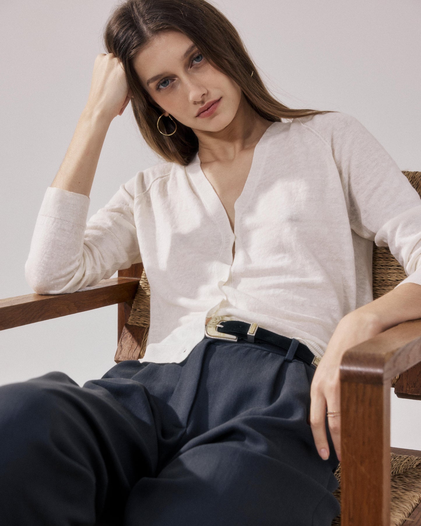 Women's Off-white Linen Cardigan Moriba BFMA514-01