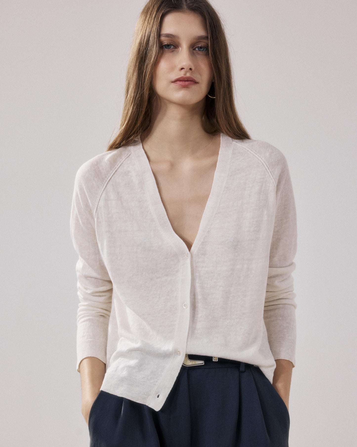 Women's Off-white Linen Cardigan Moriba BFMA514-01