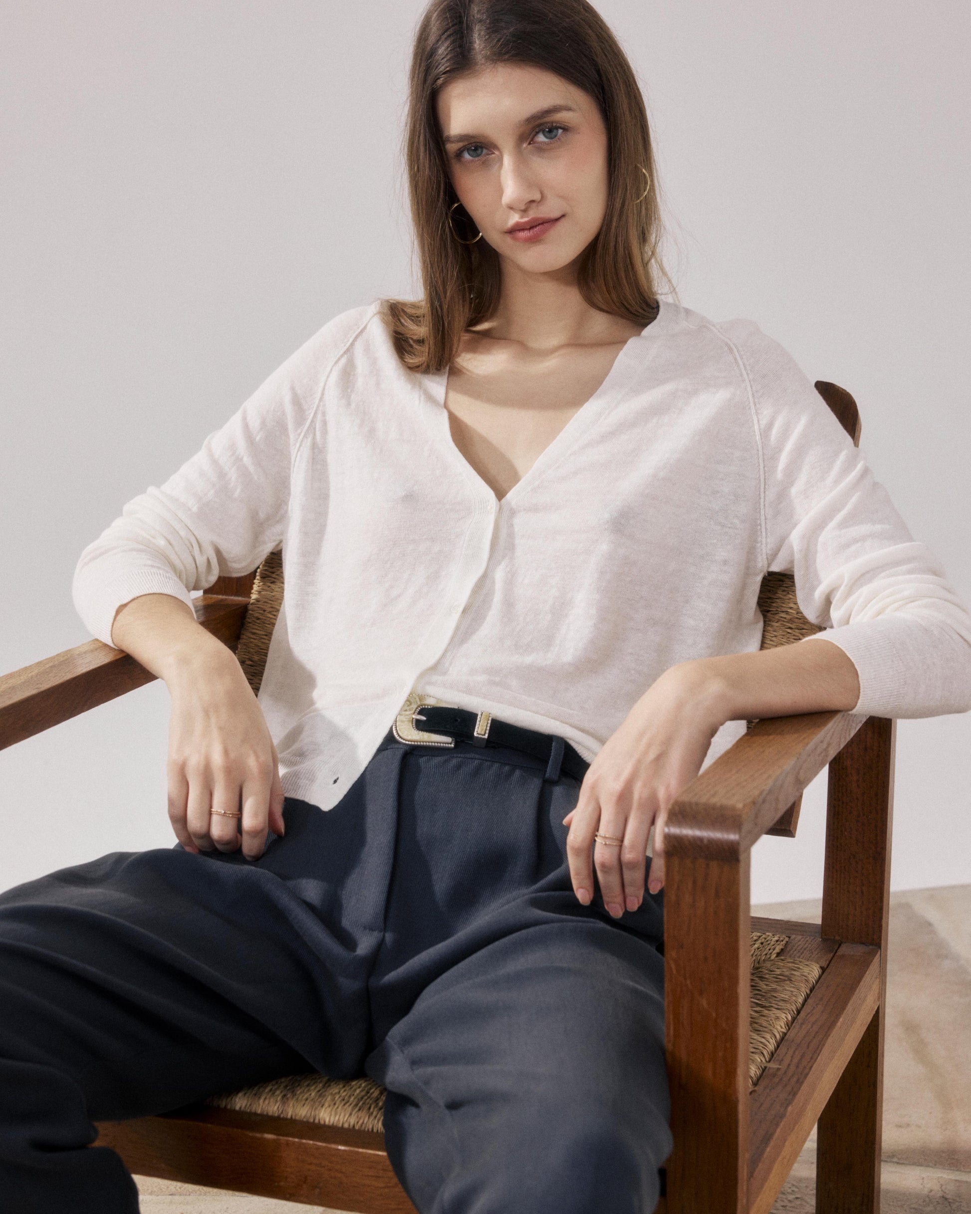 Women's Off-white Linen Cardigan Moriba BFMA514-01