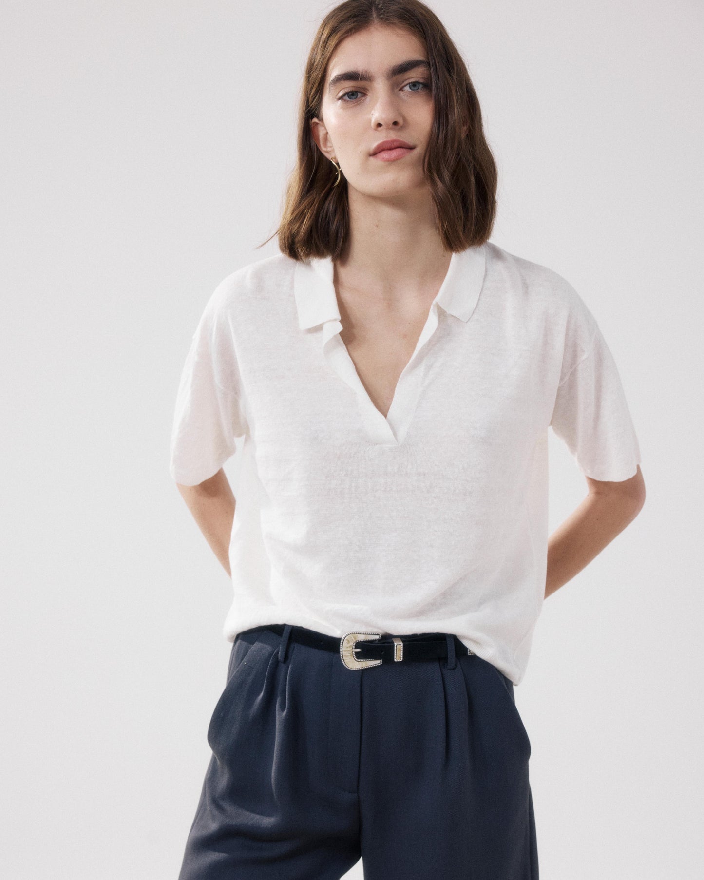 Women's Off-white Linen Polo Shirt Muden BFMC514-01