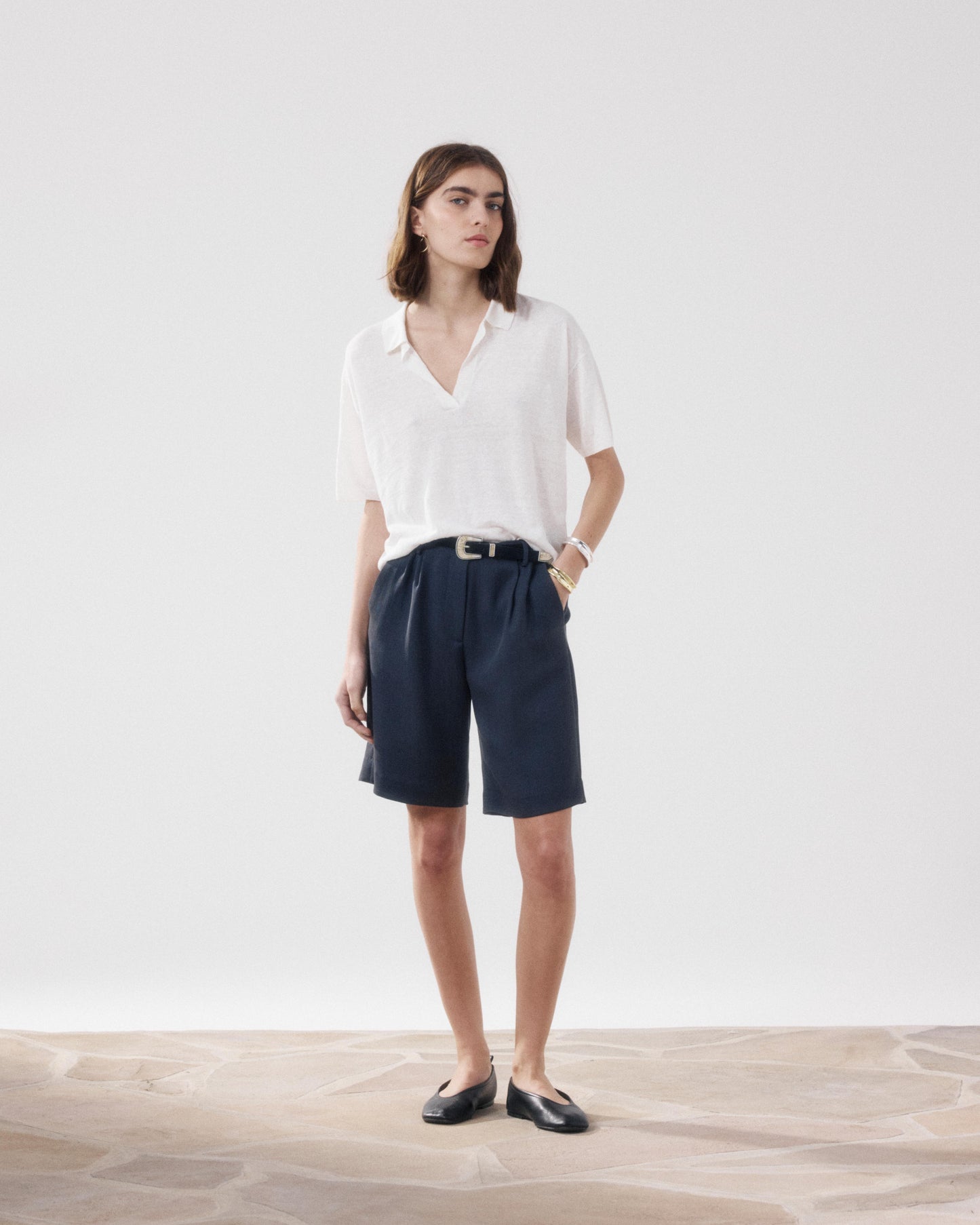 Women's Off-white Linen Polo Shirt Muden BFMC514-01