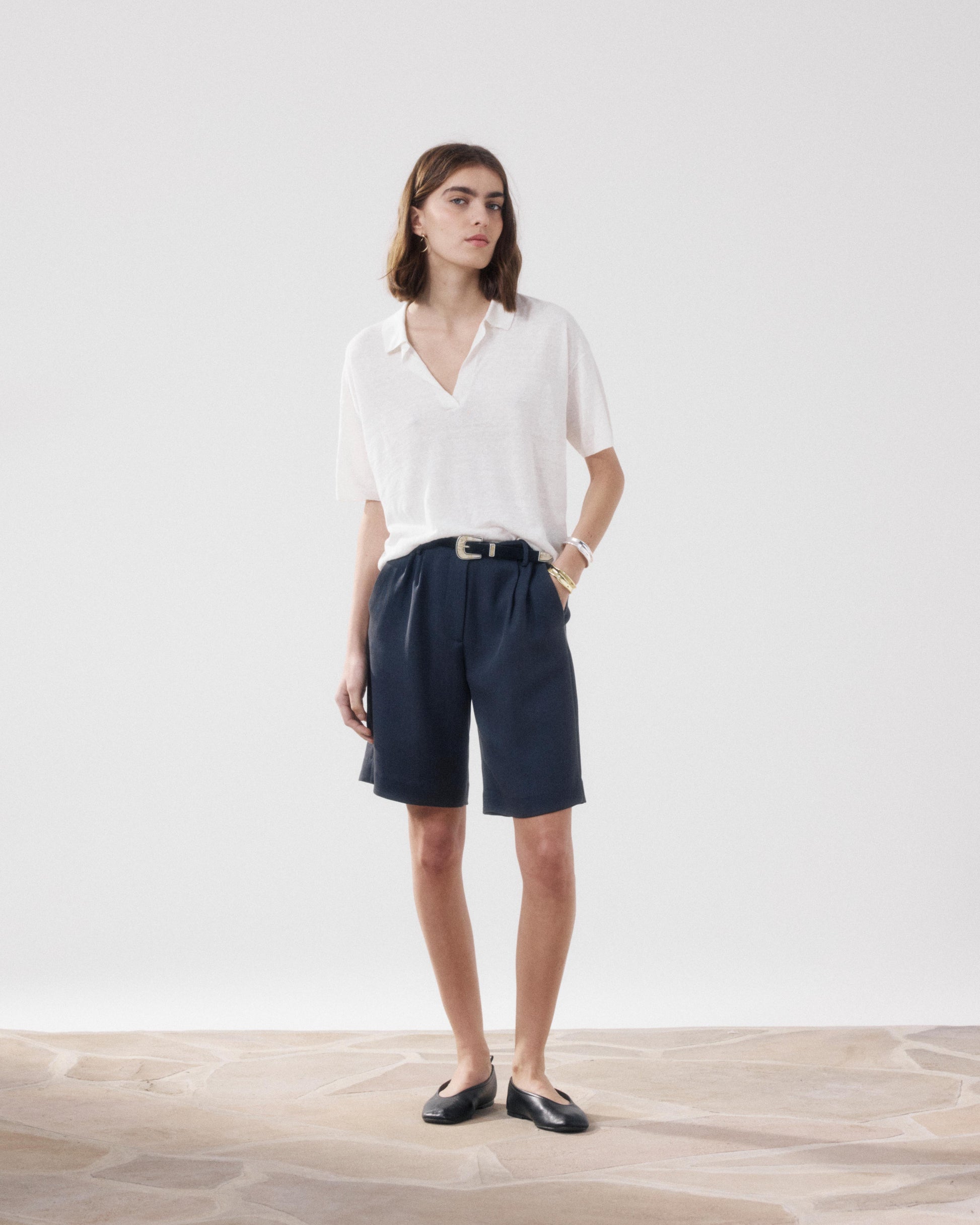 Women's Off-white Linen Polo Shirt Muden BFMC514-01
