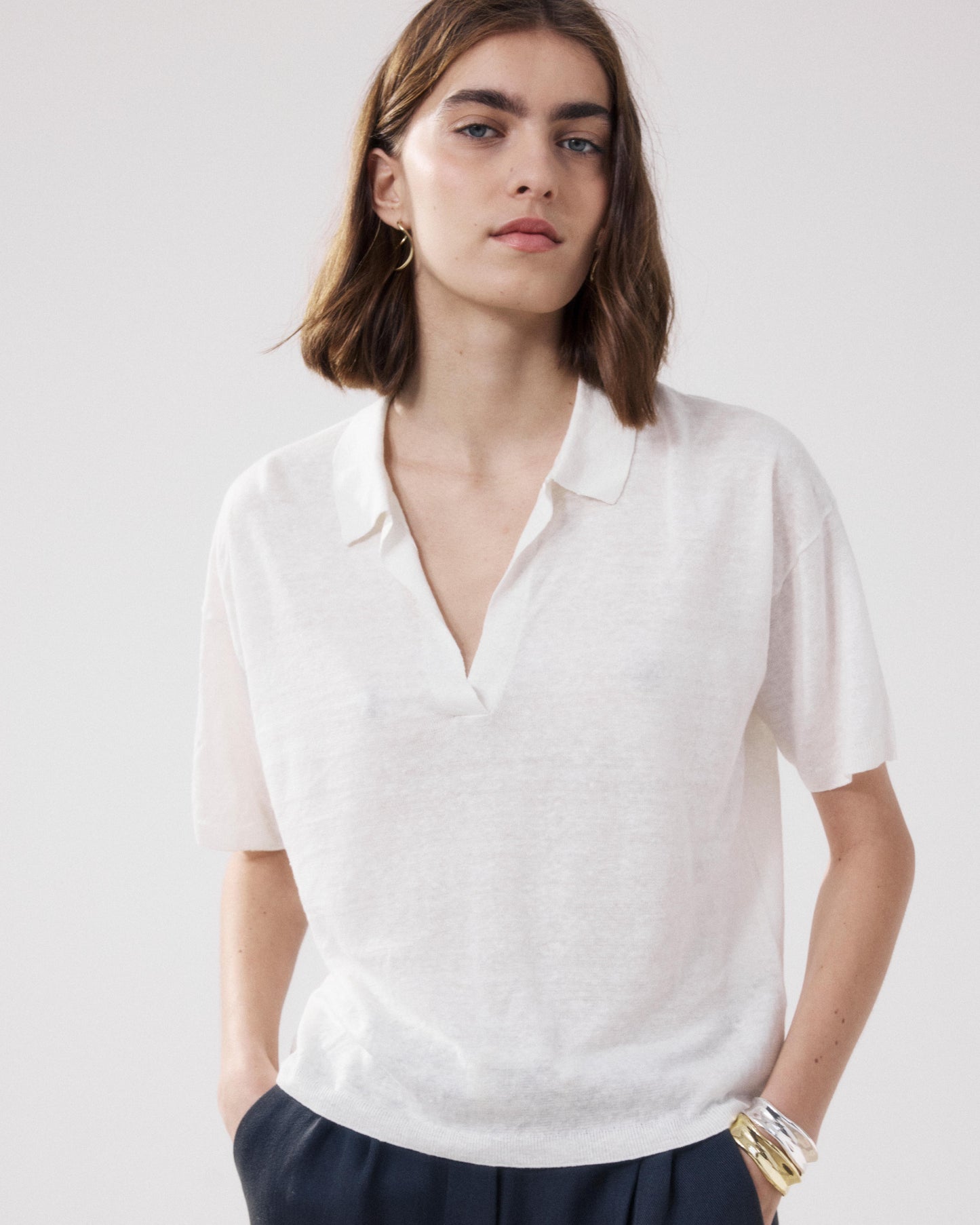 Women's Off-white Linen Polo Shirt Muden BFMC514-01