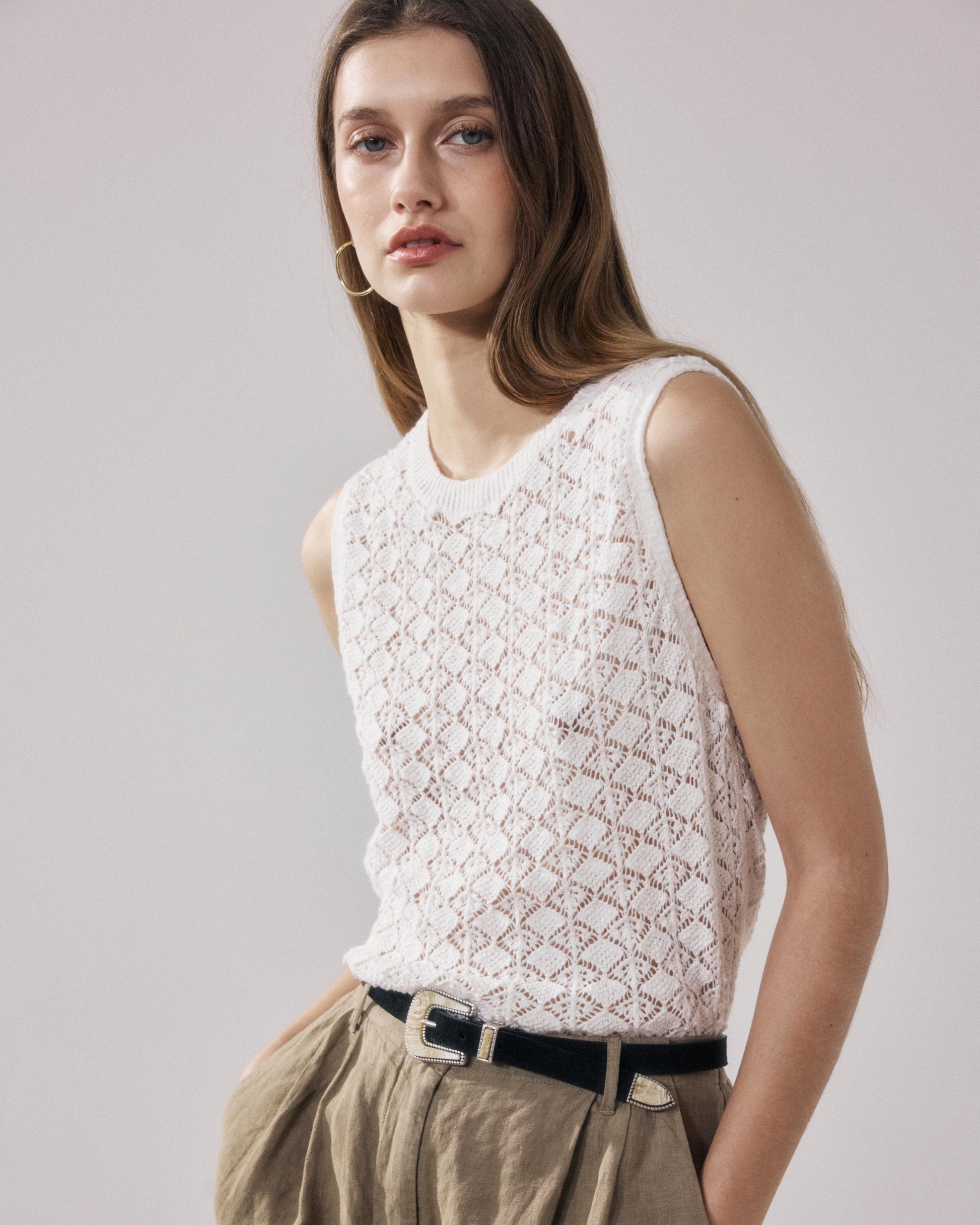 Women's Off-white Flamed Cotton Sweater Mack BFMP516-01