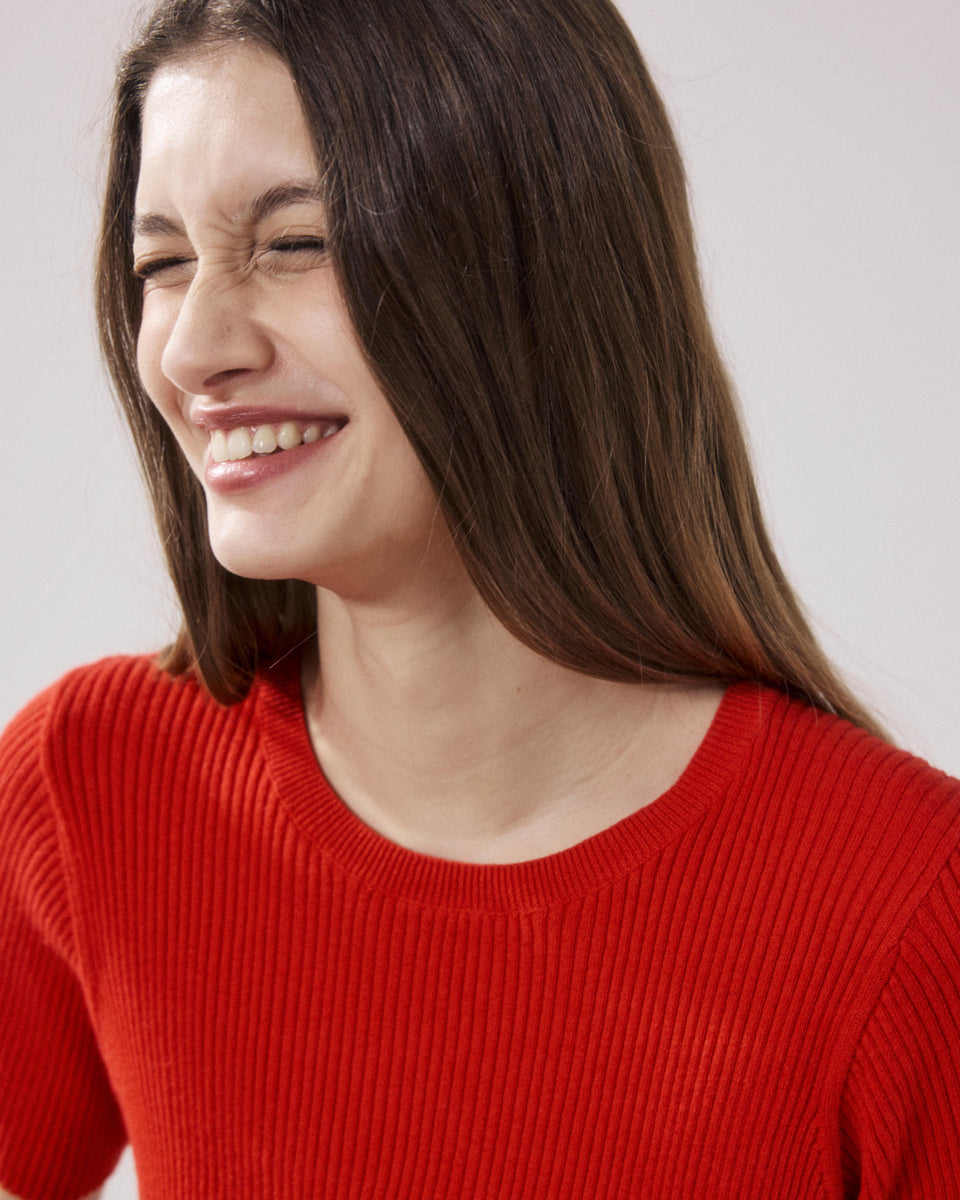 Marty Women's Red Ribbed Cotton & Silk Sweater - Image alternative