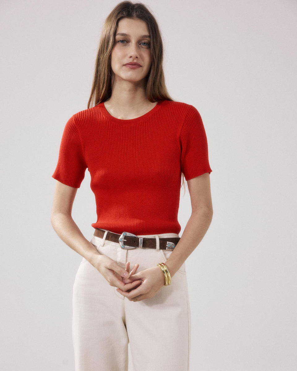 Marty Women's Red Ribbed Cotton & Silk Sweater - Image alternative