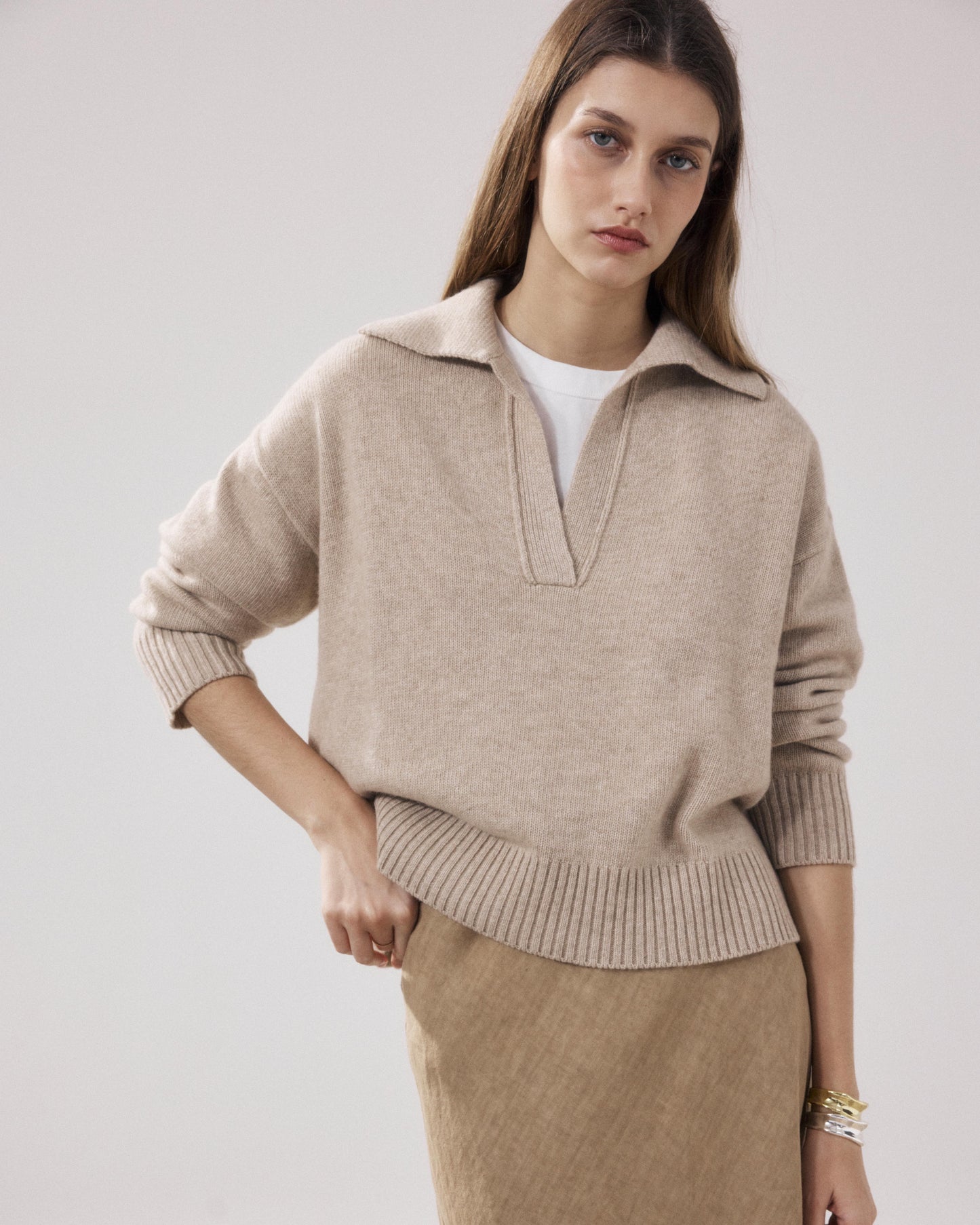 Pull Femme en Laine & Cachemire Ecru Mungo BFMY519-01