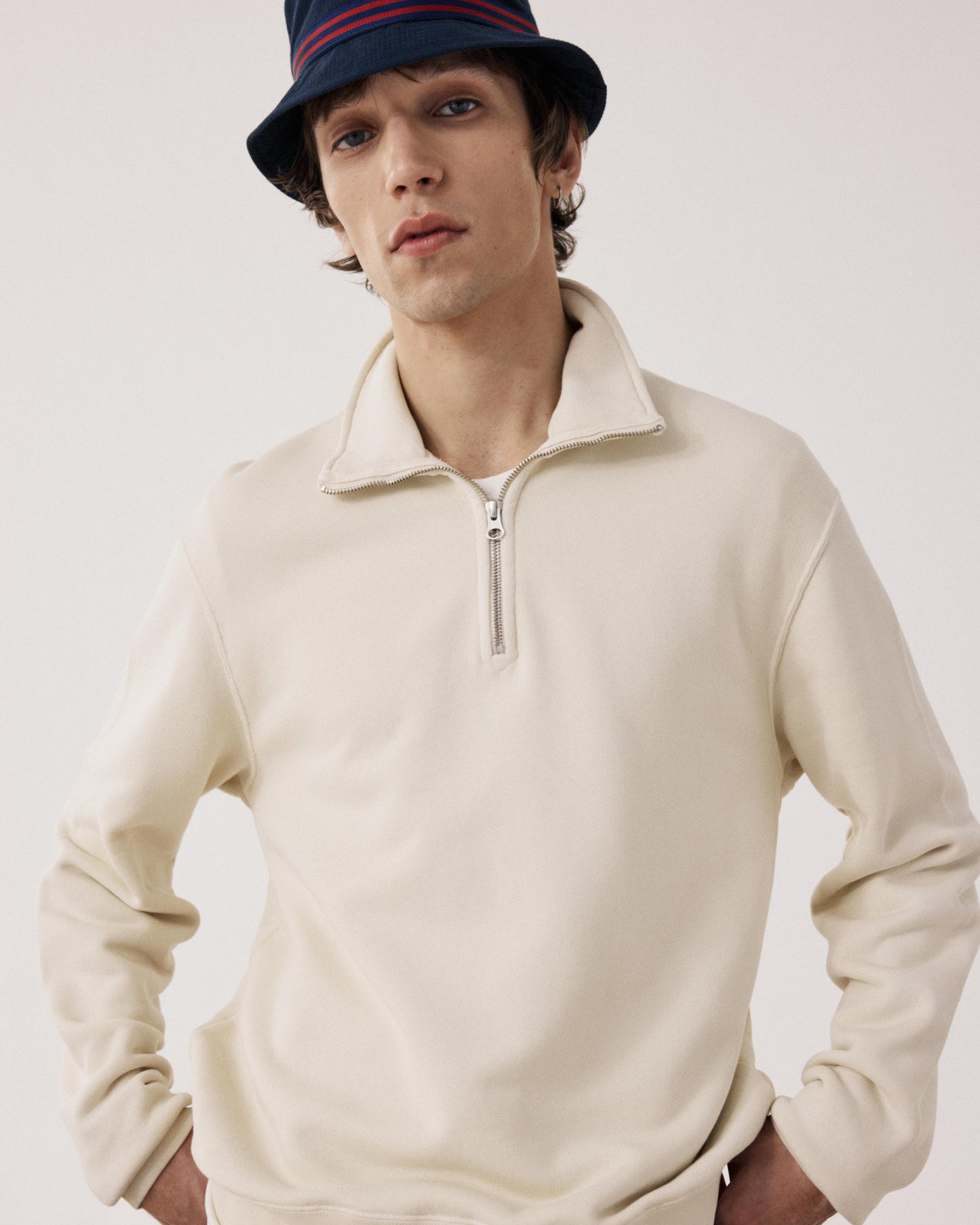 Zipper Men's Vanilla Cotton Sweatshirt