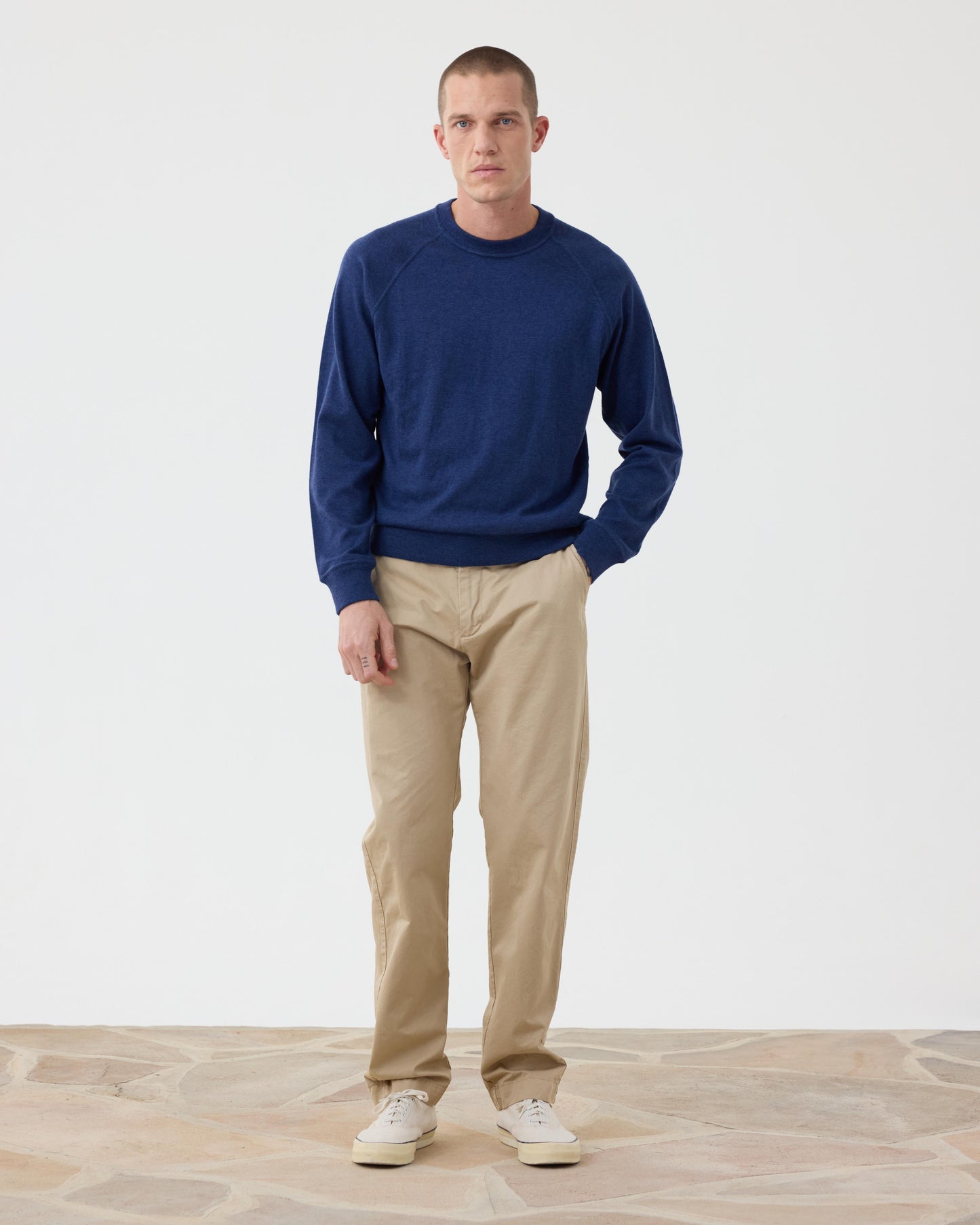 Jersey de hombre de algodón Supima & Cachemira azul índigo Sweat BFP9314-02