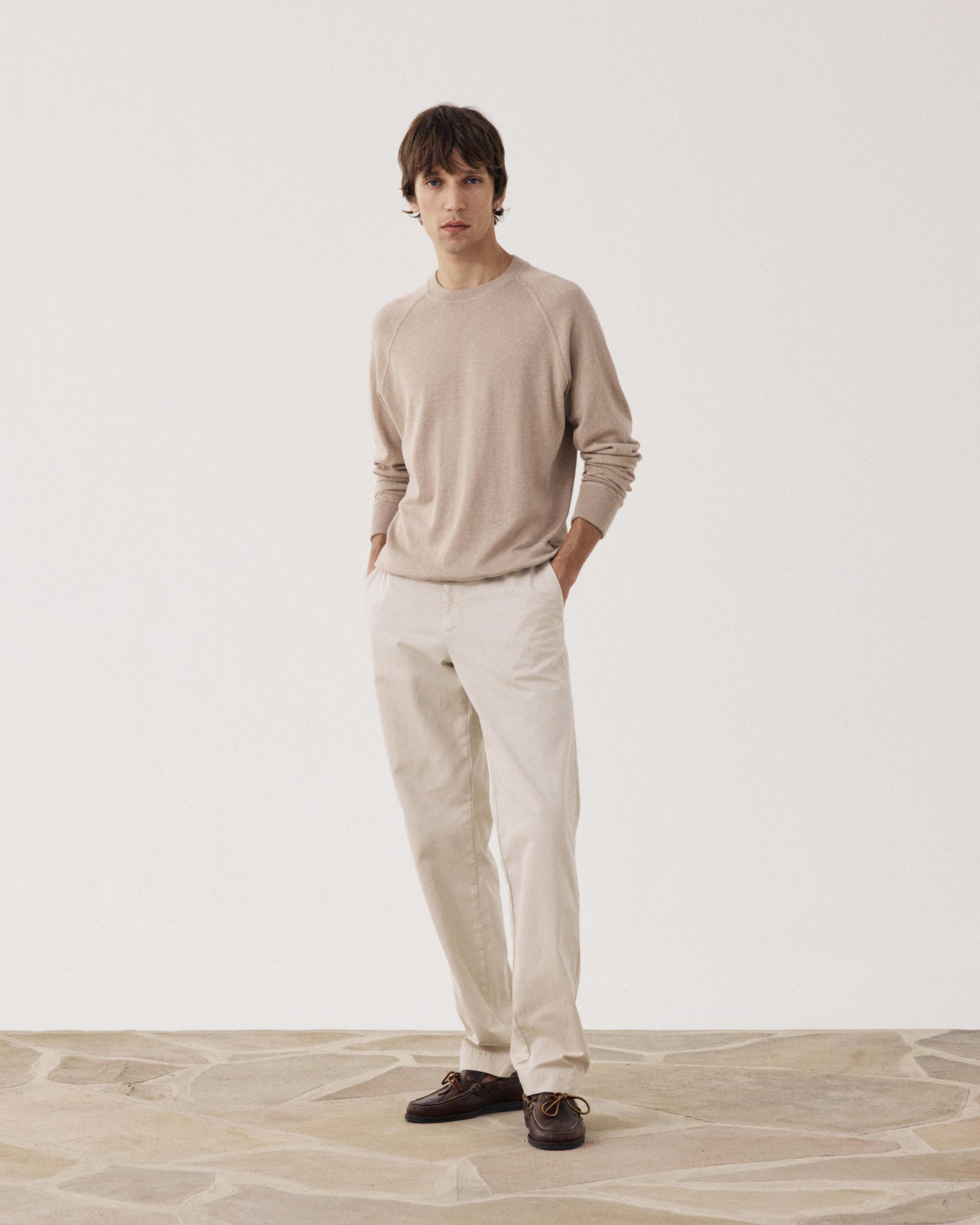 Jersey de hombre de algodón Supima & Cachemira y cachemira beige Sweat BFP9314-06