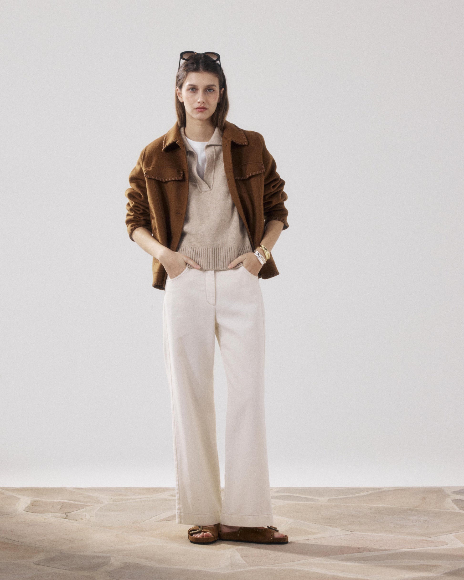 Pantalon Femme en Lyocell & Coton Beige Pad BFPA601-01