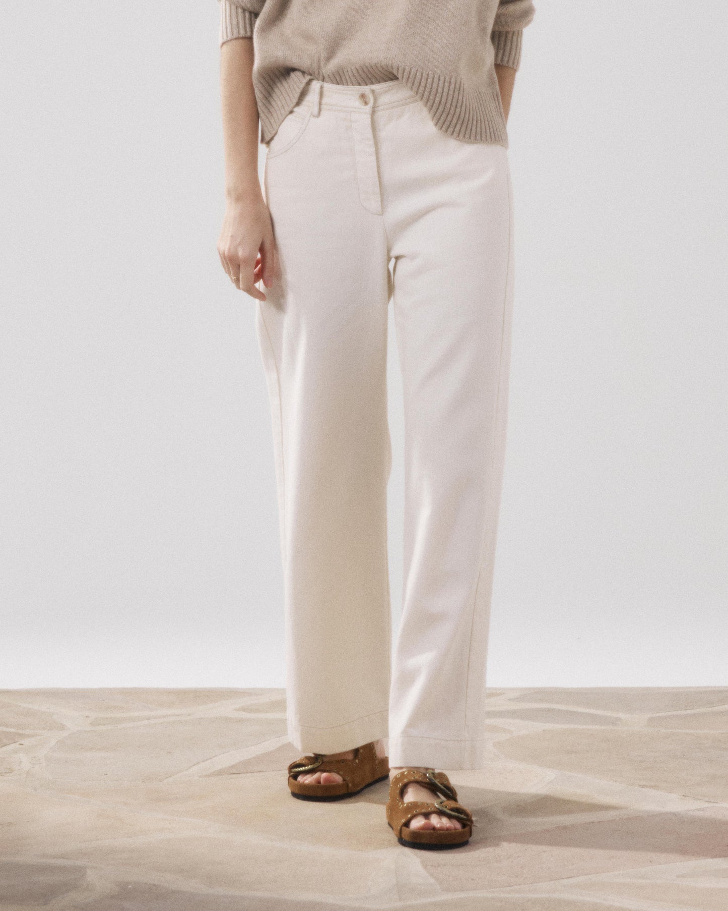 Pantalon Femme en Lyocell & Coton Beige Pad BFPA601-01