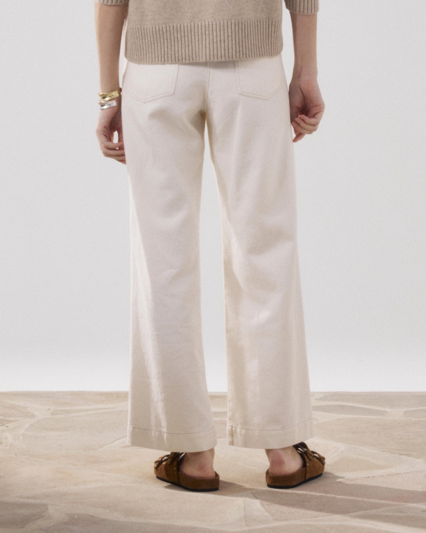 Pantalon Femme en Lyocell & Coton Beige Pad BFPA601-01