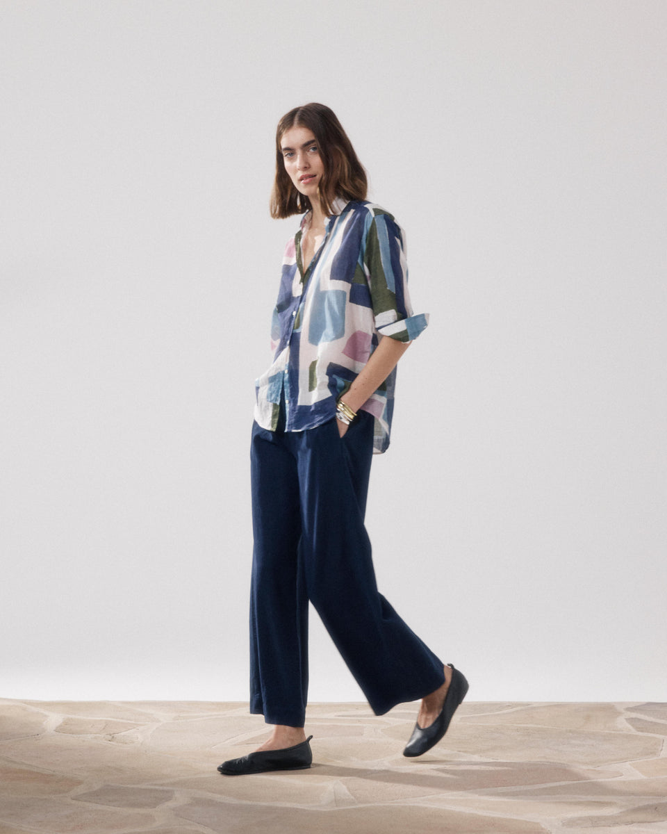 Palerme Women's Bleu Nuit Lyocell & Cotton Pants - Image alternative