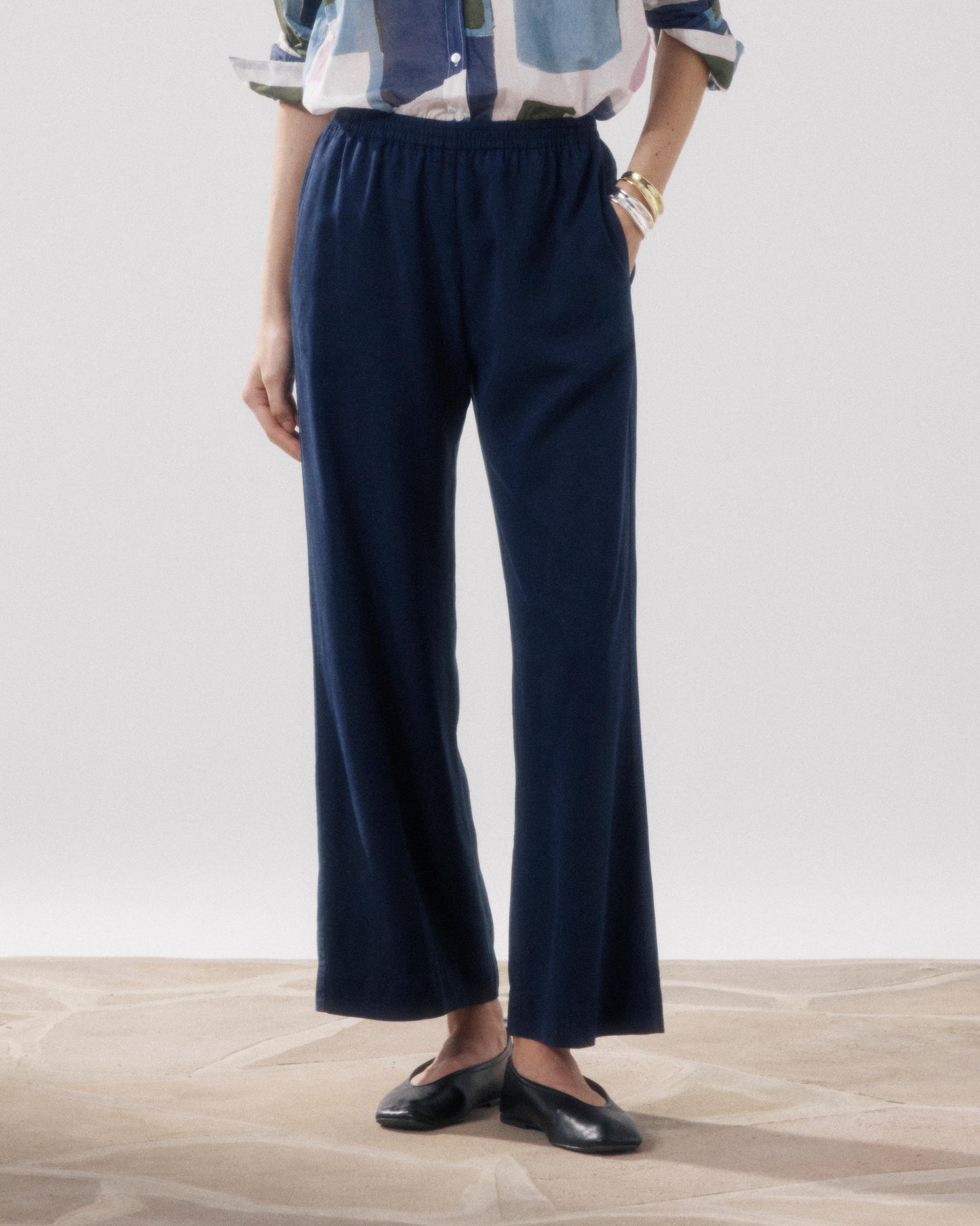 Women's Night Blue Lyocell & Cotton Pants Palermo BFPB608-43