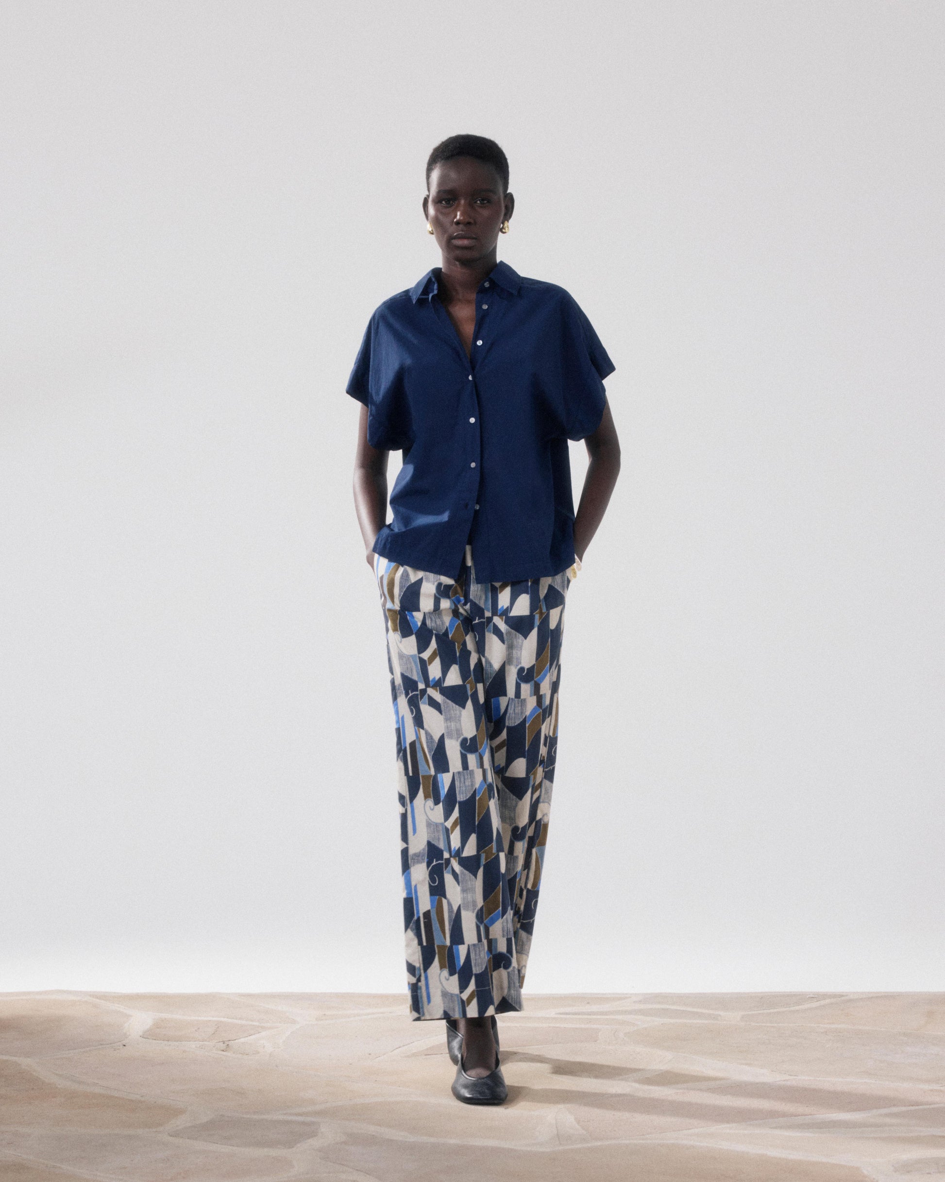 Women's Beige & Blue Printed Cotton Pants Palermo BFPB623-01