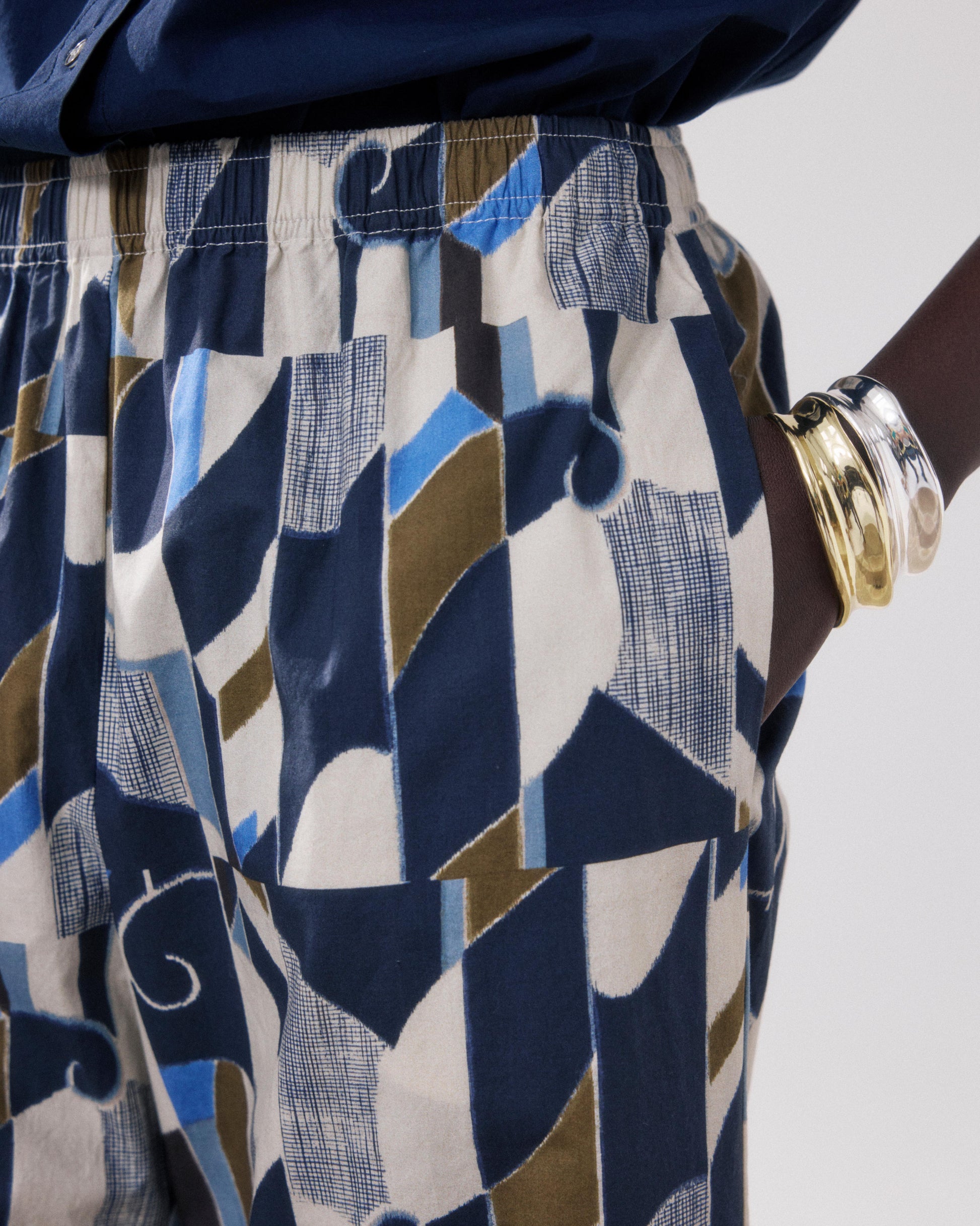 Women's Beige & Blue Printed Cotton Pants Palermo BFPB623-01