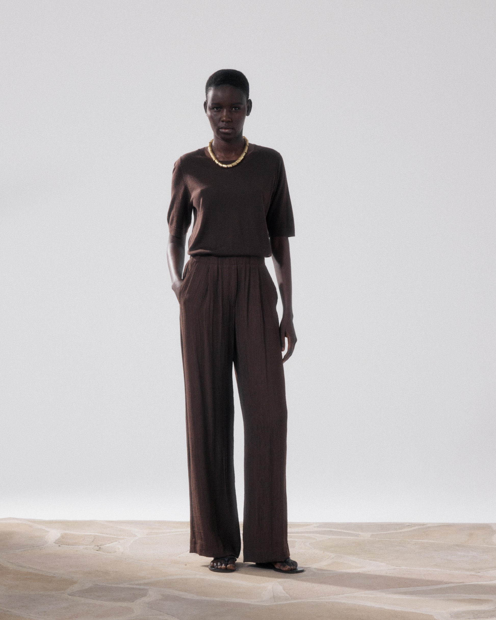 Women's Brown Cotton Pants Landscape BFPH634-09