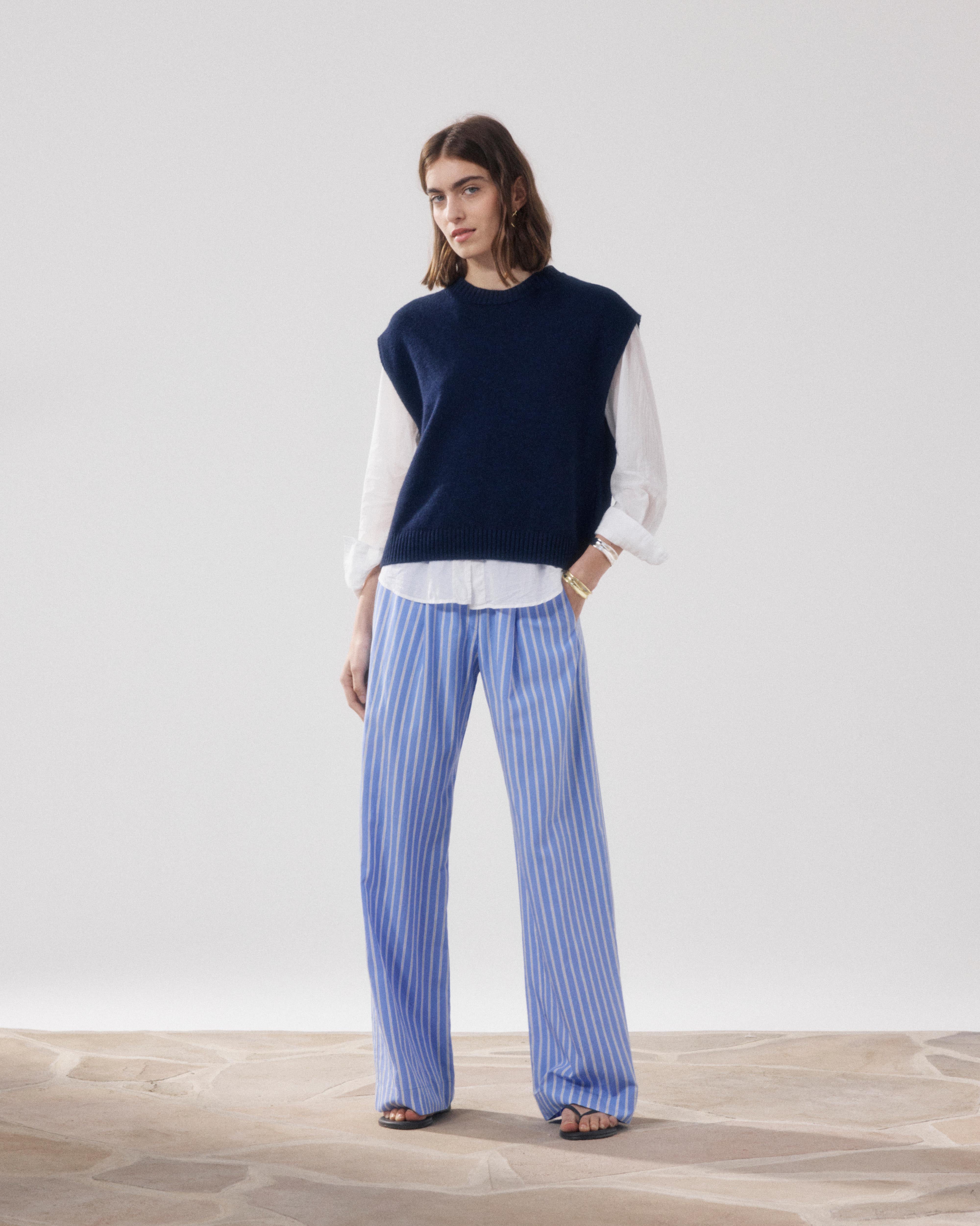 Paysage Women's Blue & White Viscose Pants BFPH635-01 - Women's