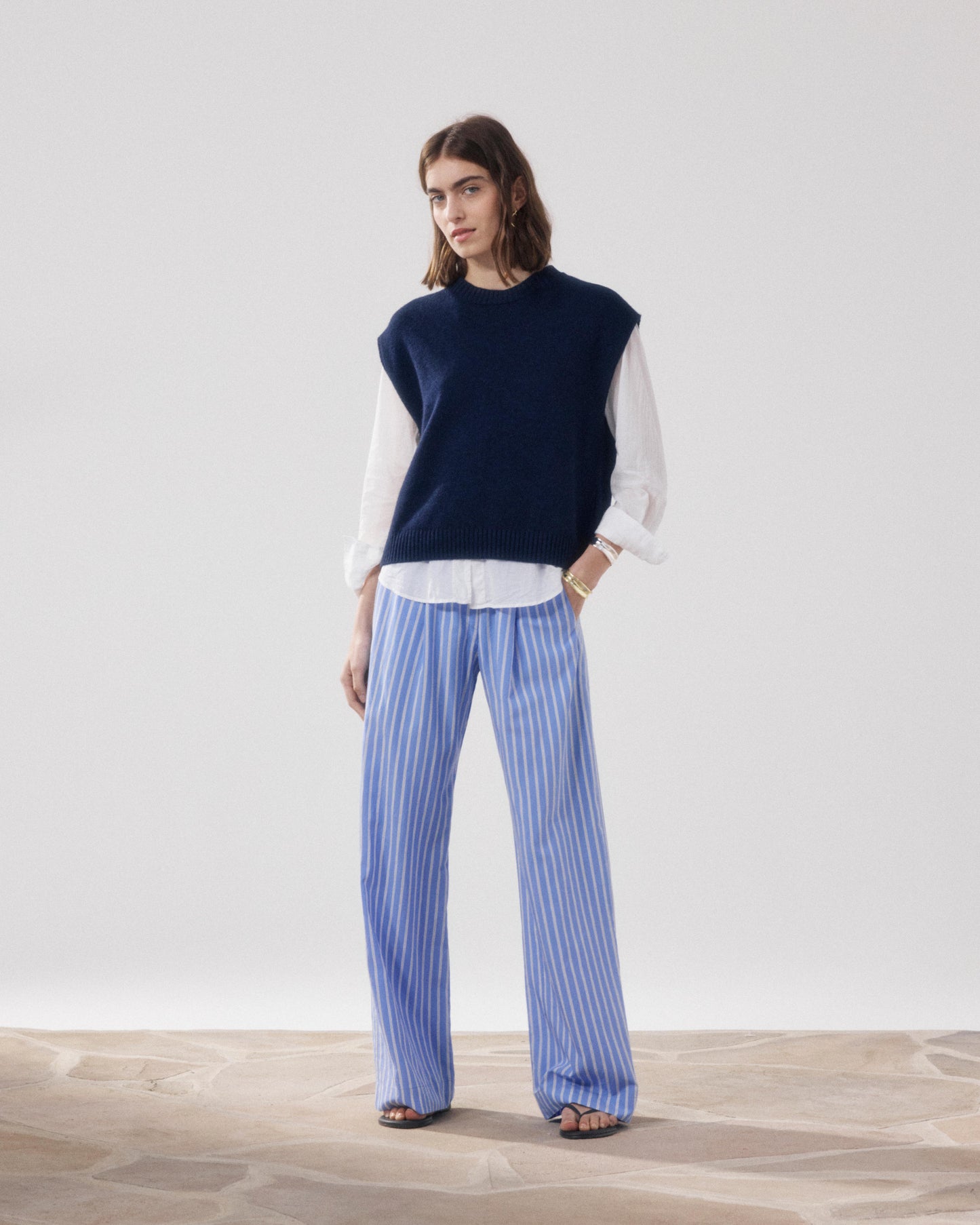 Women's Blue & White Landscape Viscose Pants BFPH635-01