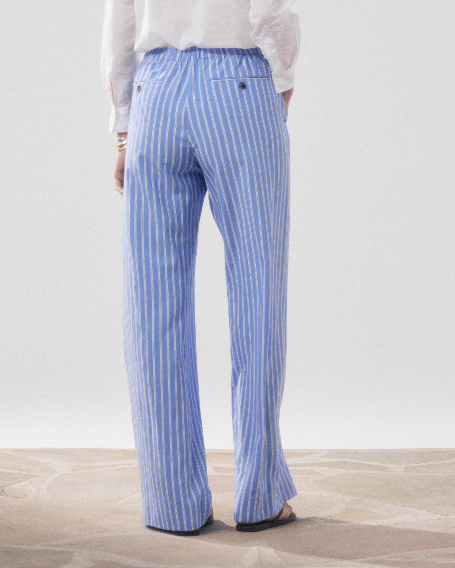 Women's Blue & White Landscape Viscose Pants BFPH635-01