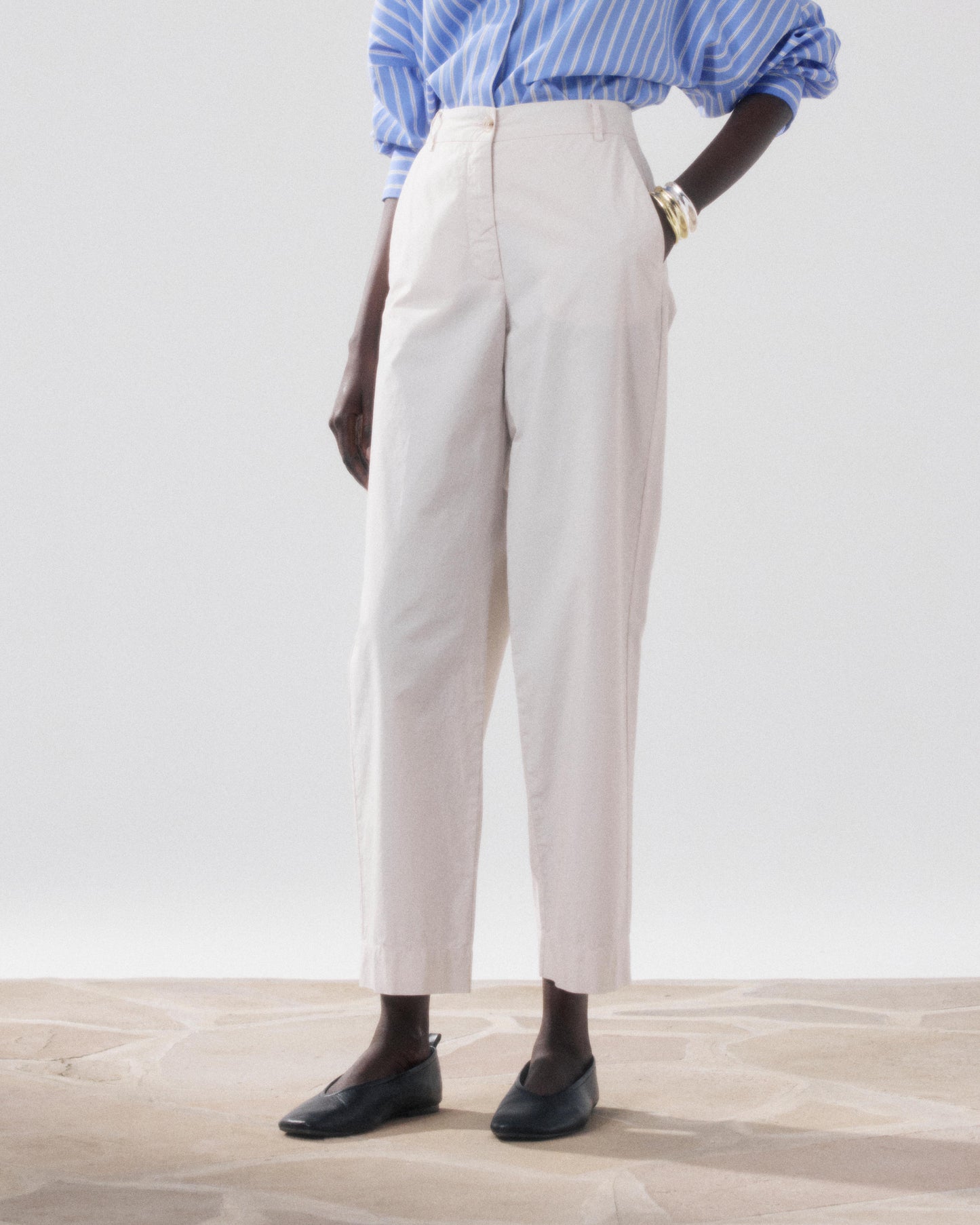 Beige gestreept Popeline damesbroek Perf