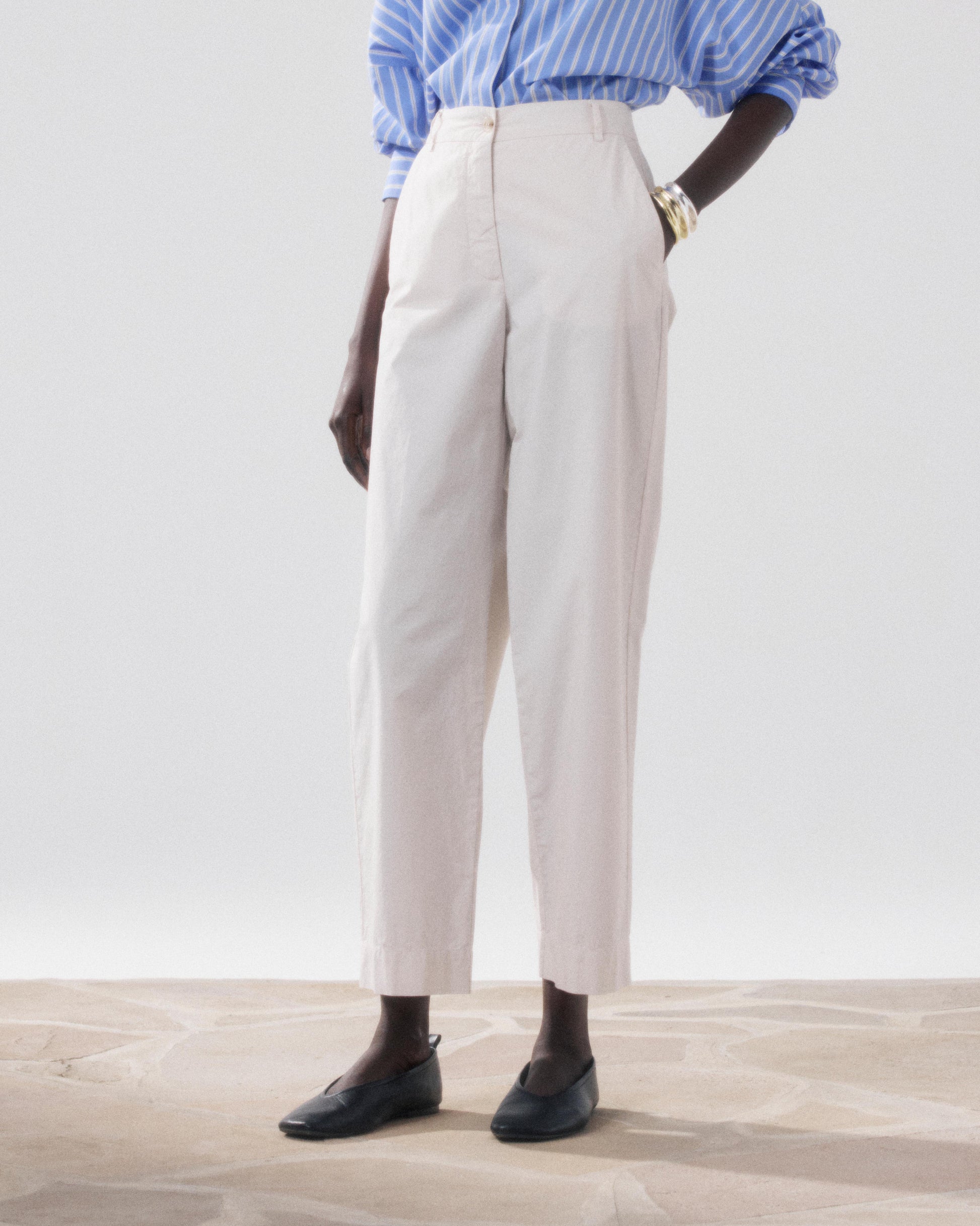 Beige gestreept Popeline damesbroek Perf