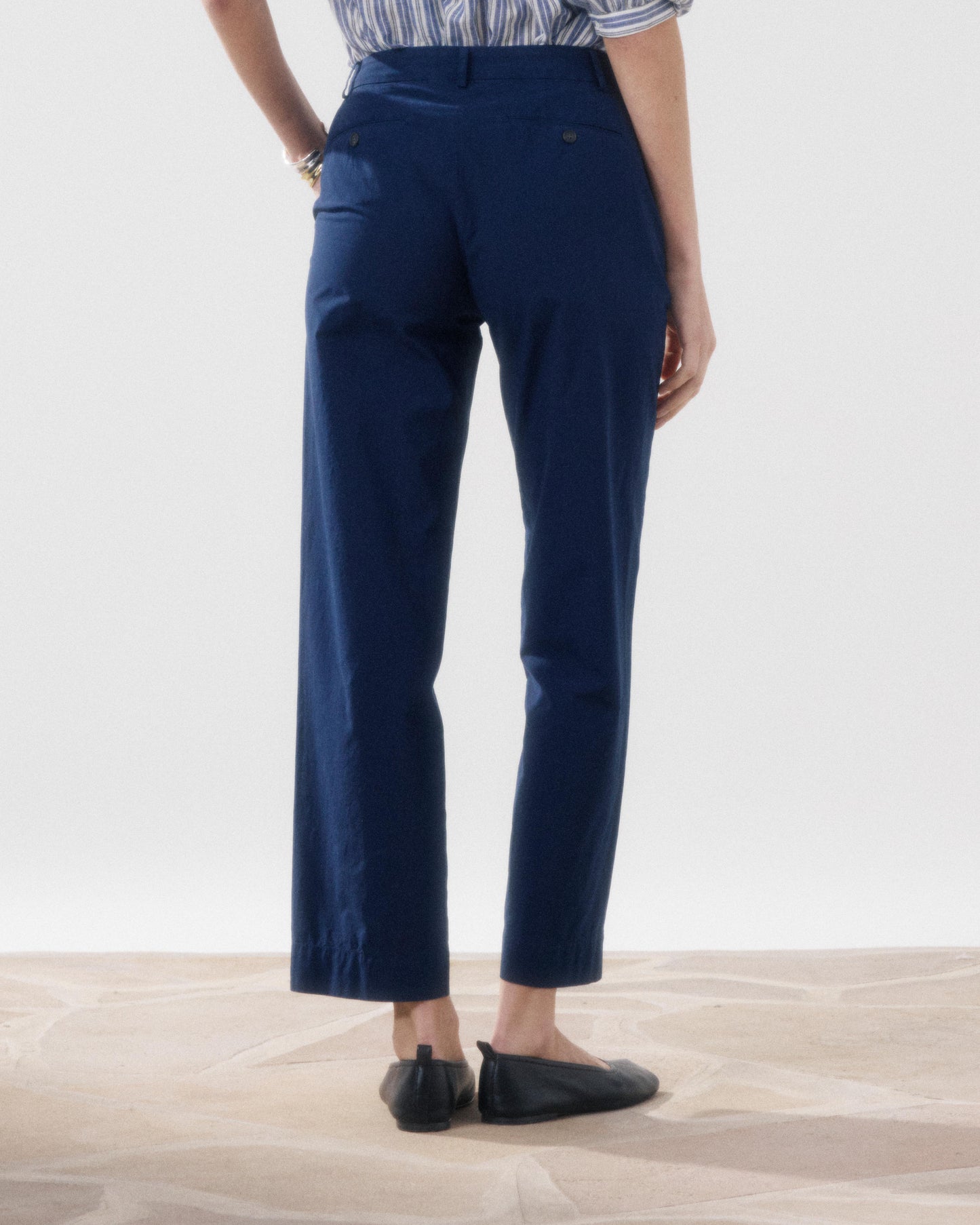 Damesbroek van gestreept Popeline in nachtblauw Perf