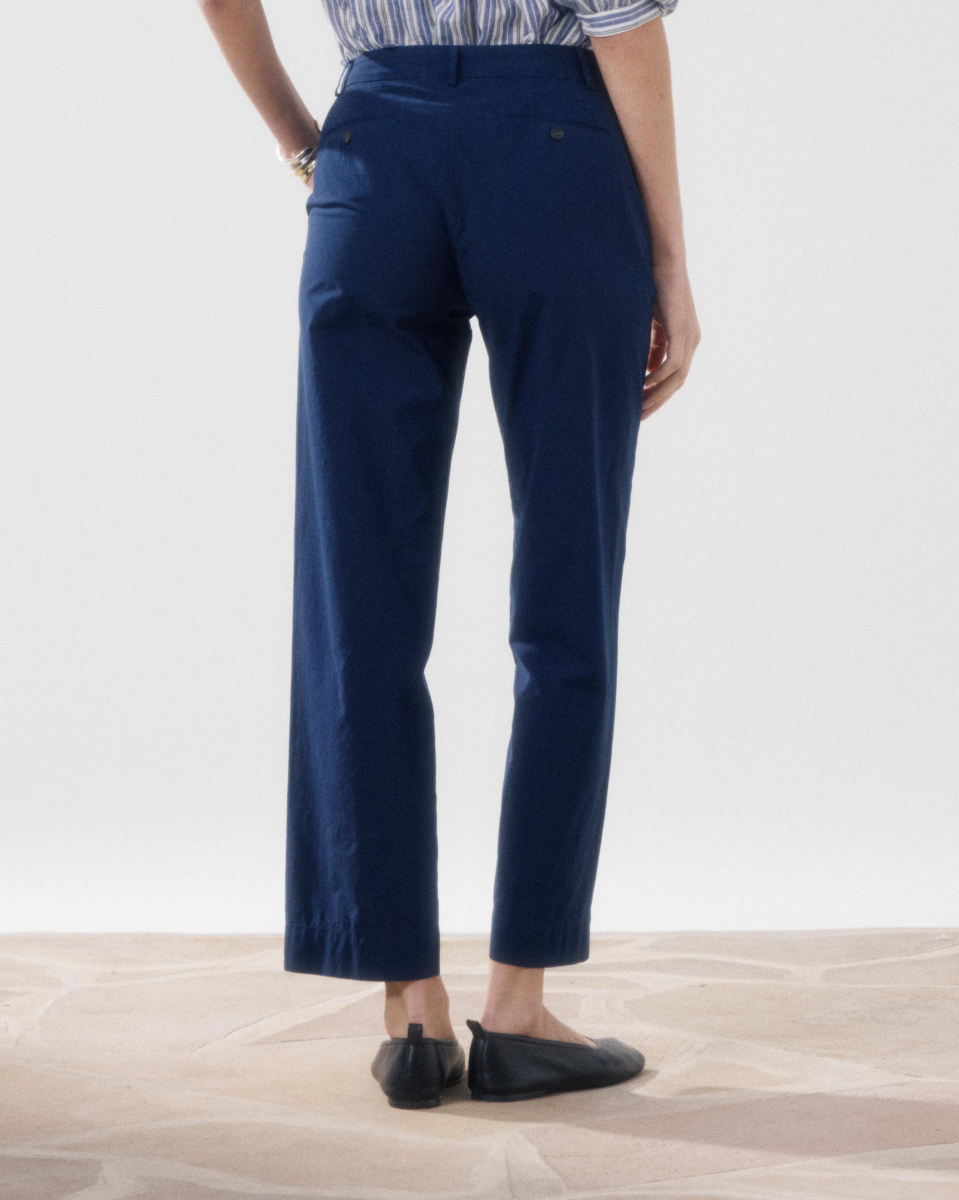 Damesbroek van gestreept Popeline in nachtblauw Perf