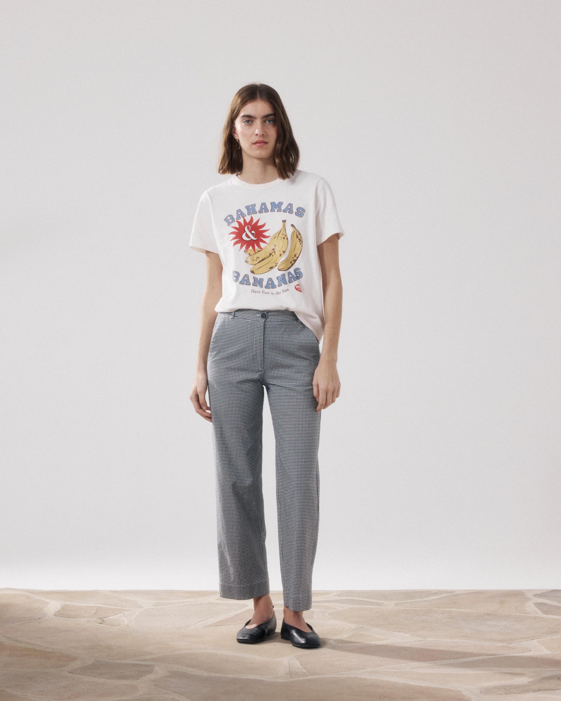 Pantalones de mujer de Algodón con Estampado Vichy beige y azul marino Perf BFPJ615-01