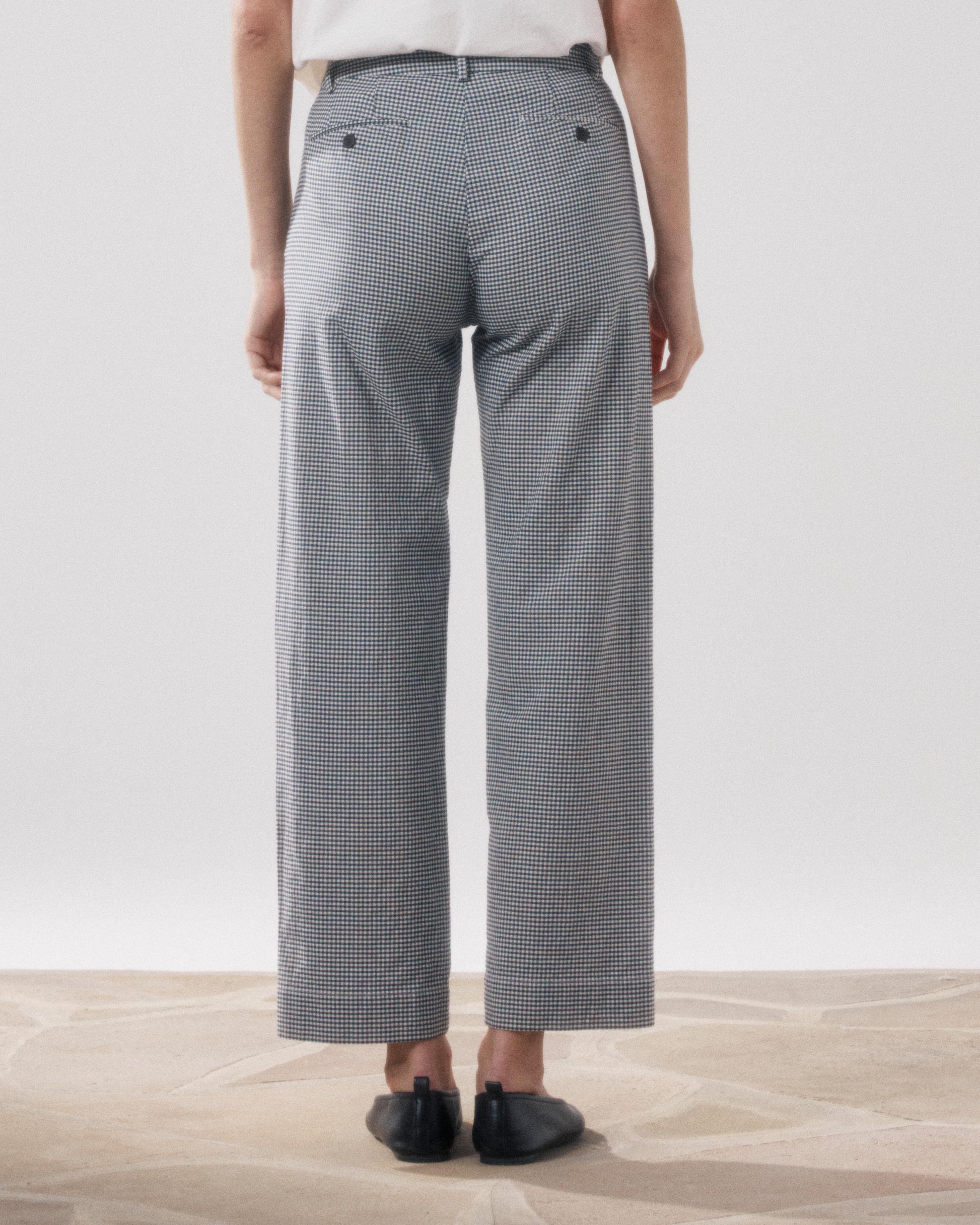 Pantalones de mujer de Algodón con Estampado Vichy beige y azul marino Perf BFPJ615-01