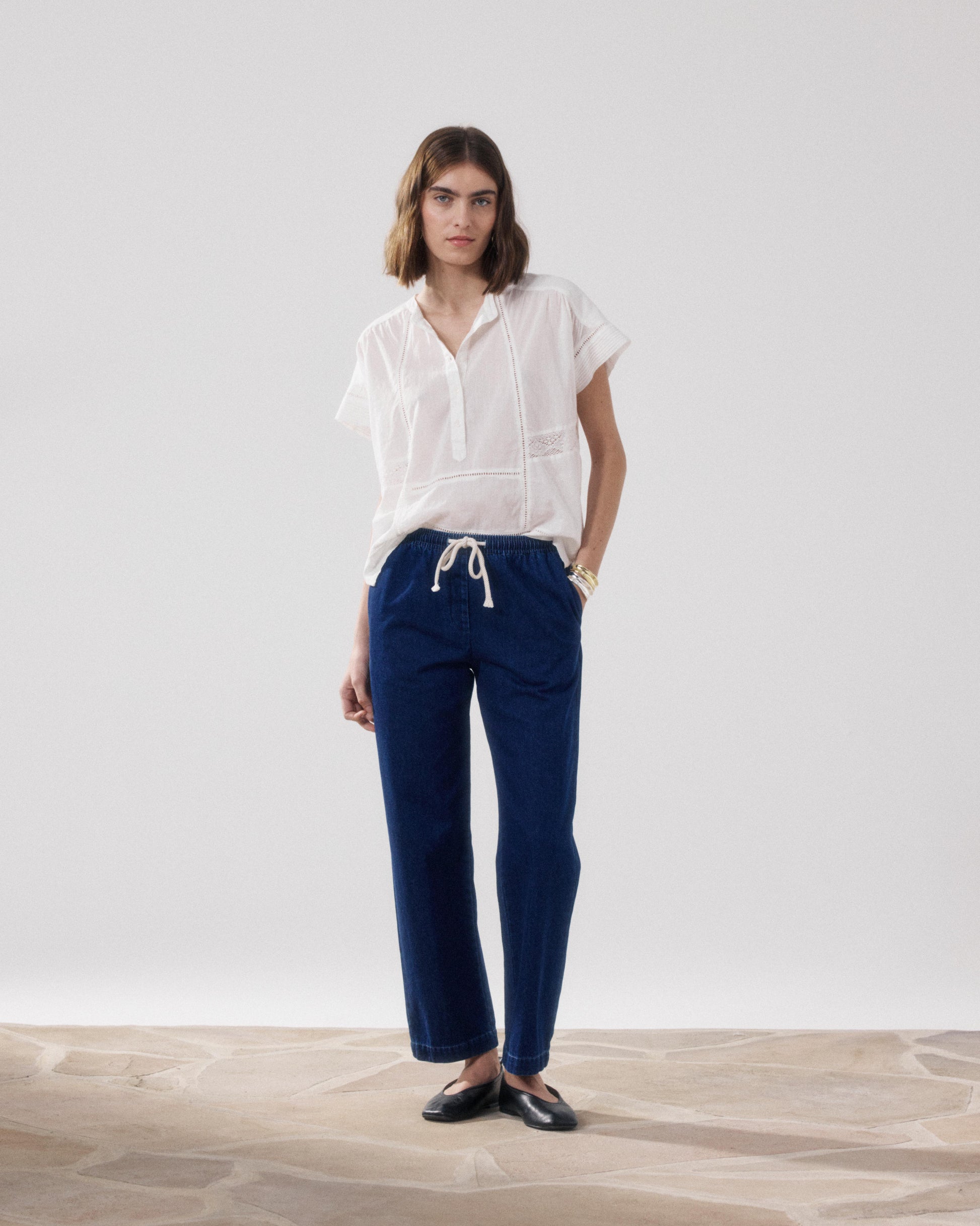 Pantalon Femme en Coton Bleu Peyo