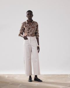 Women's Beige Polished Cotton Pants BFPN602-21