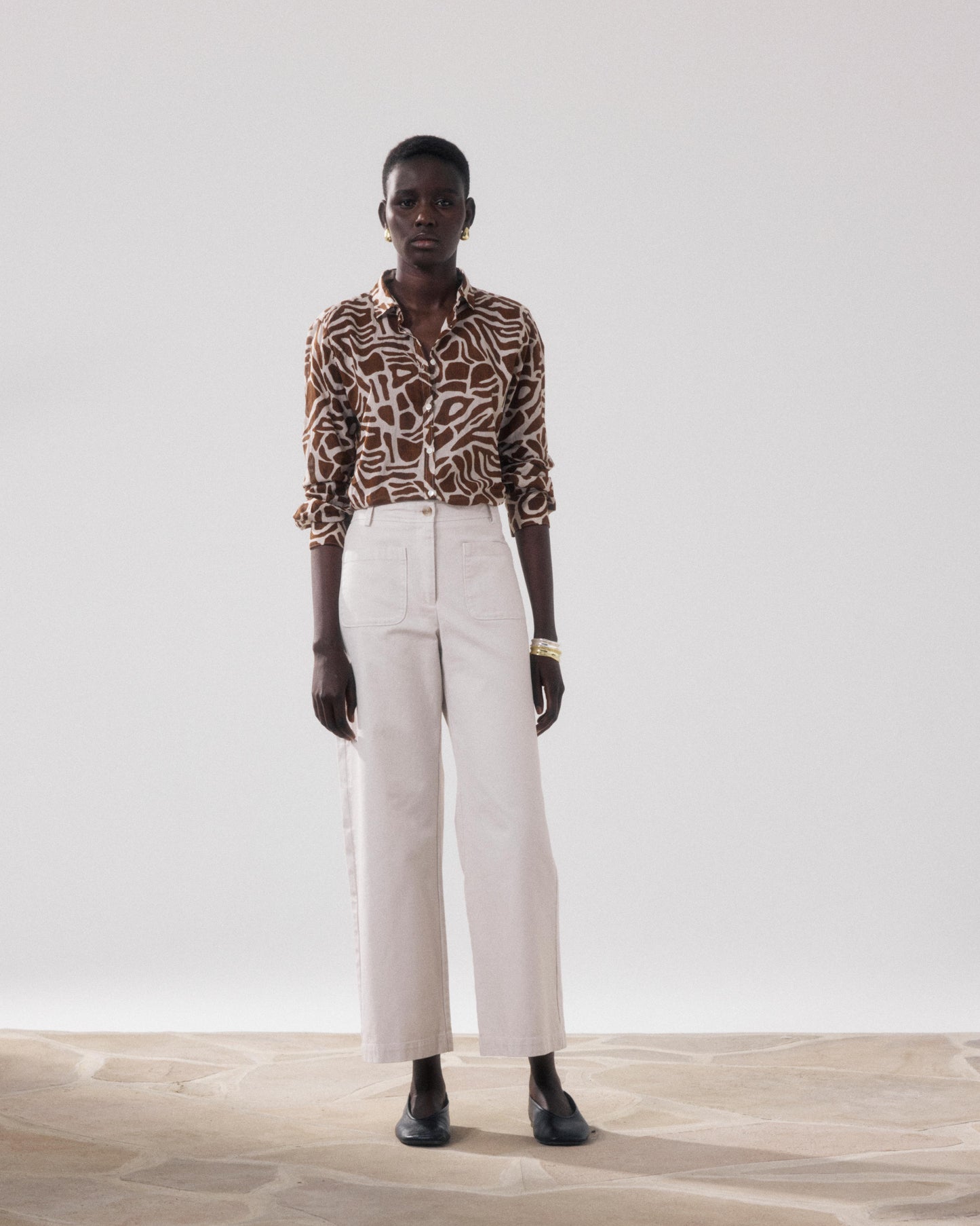 Women's Beige Polished Cotton Pants BFPN602-21