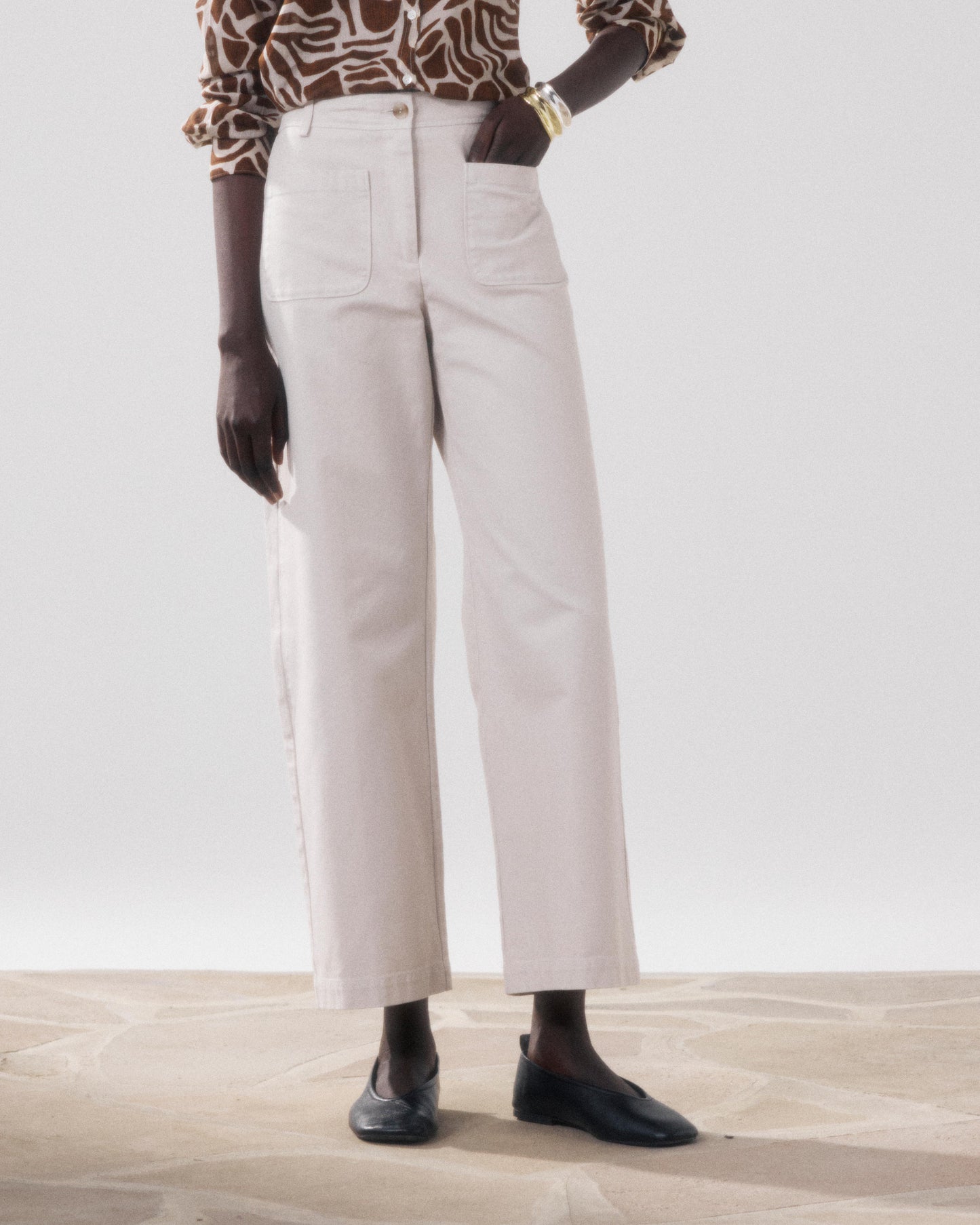 Women's Beige Polished Cotton Pants BFPN602-21