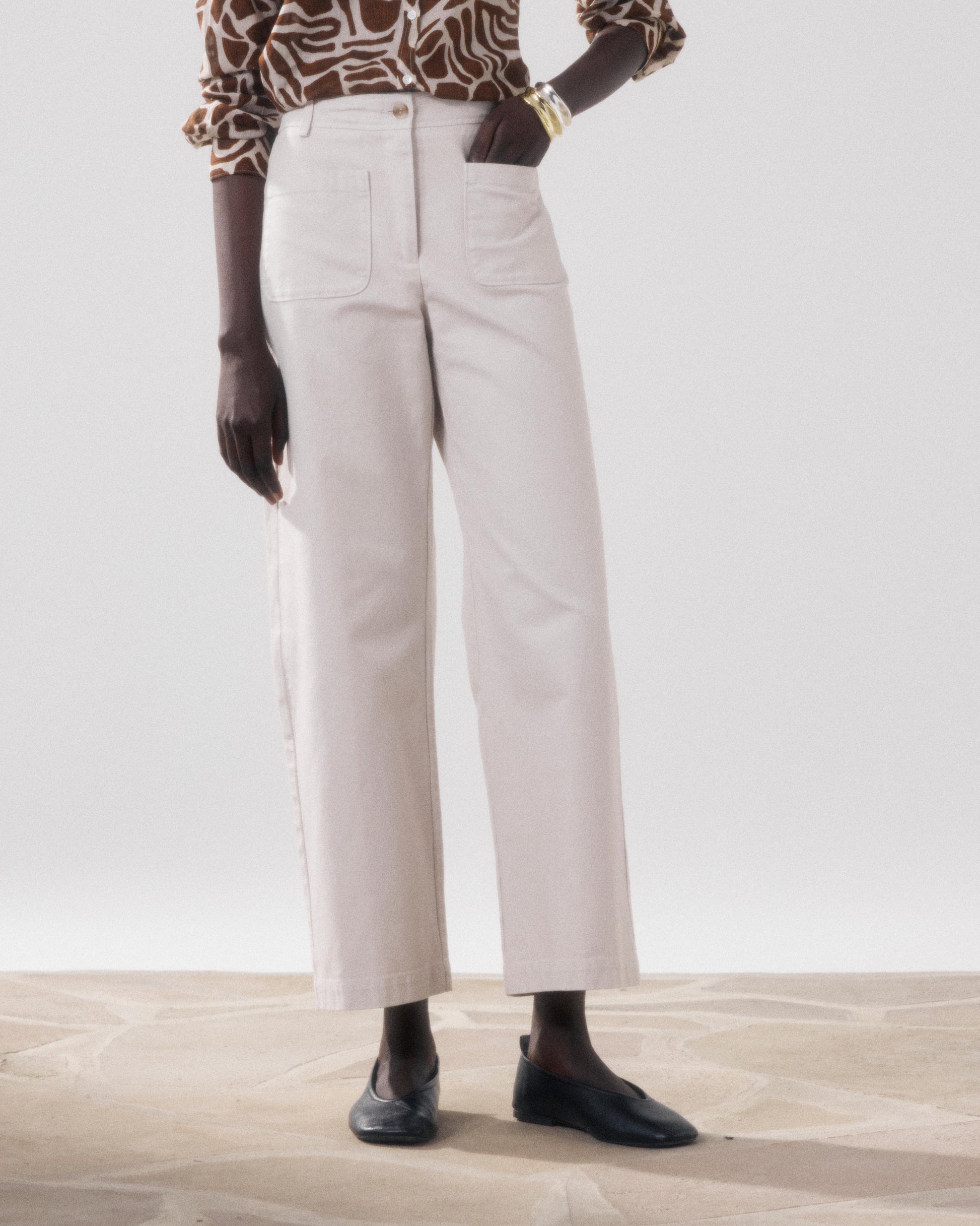 Women's Beige Polished Cotton Pants BFPN602-21