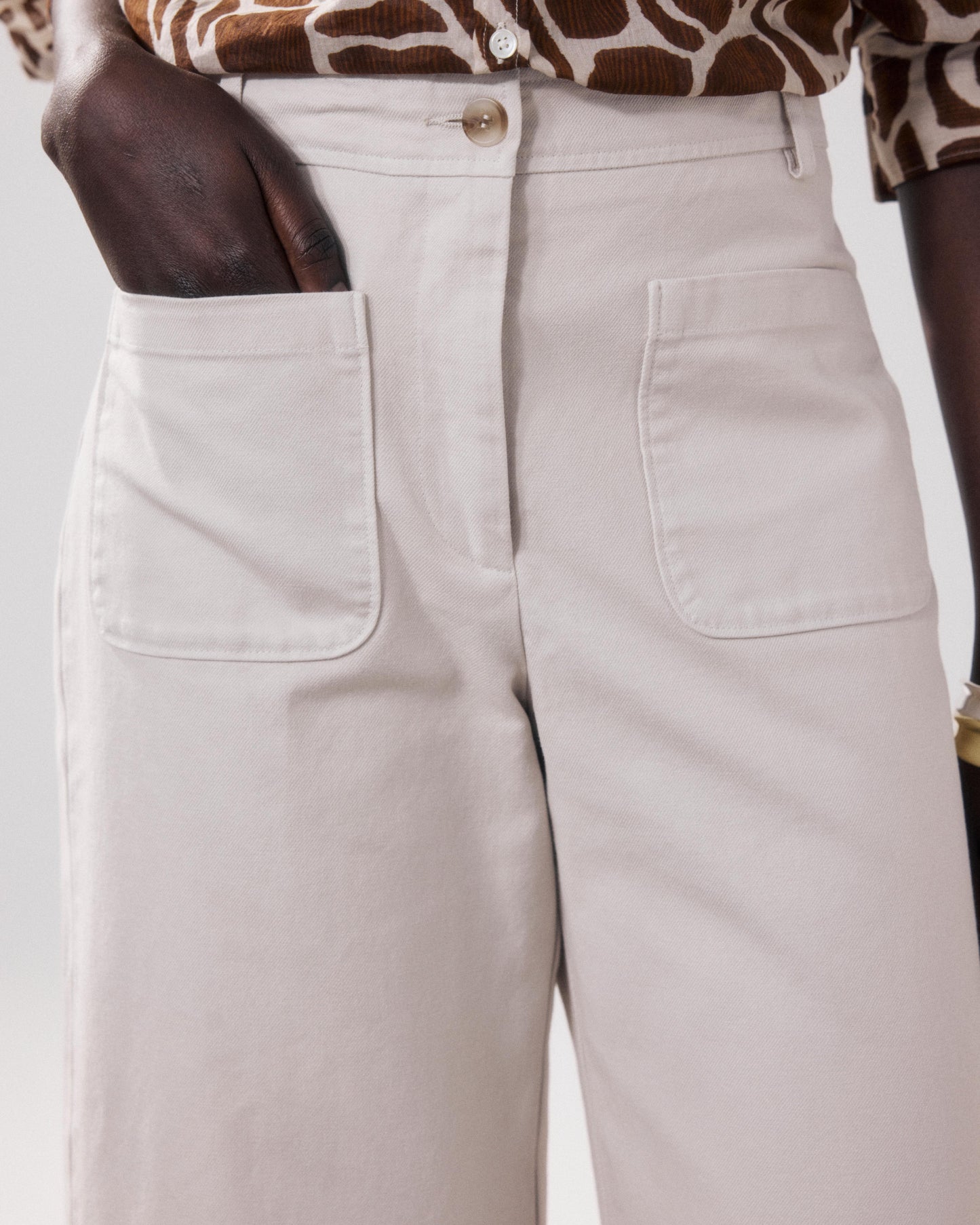 Women's Beige Polished Cotton Pants BFPN602-21