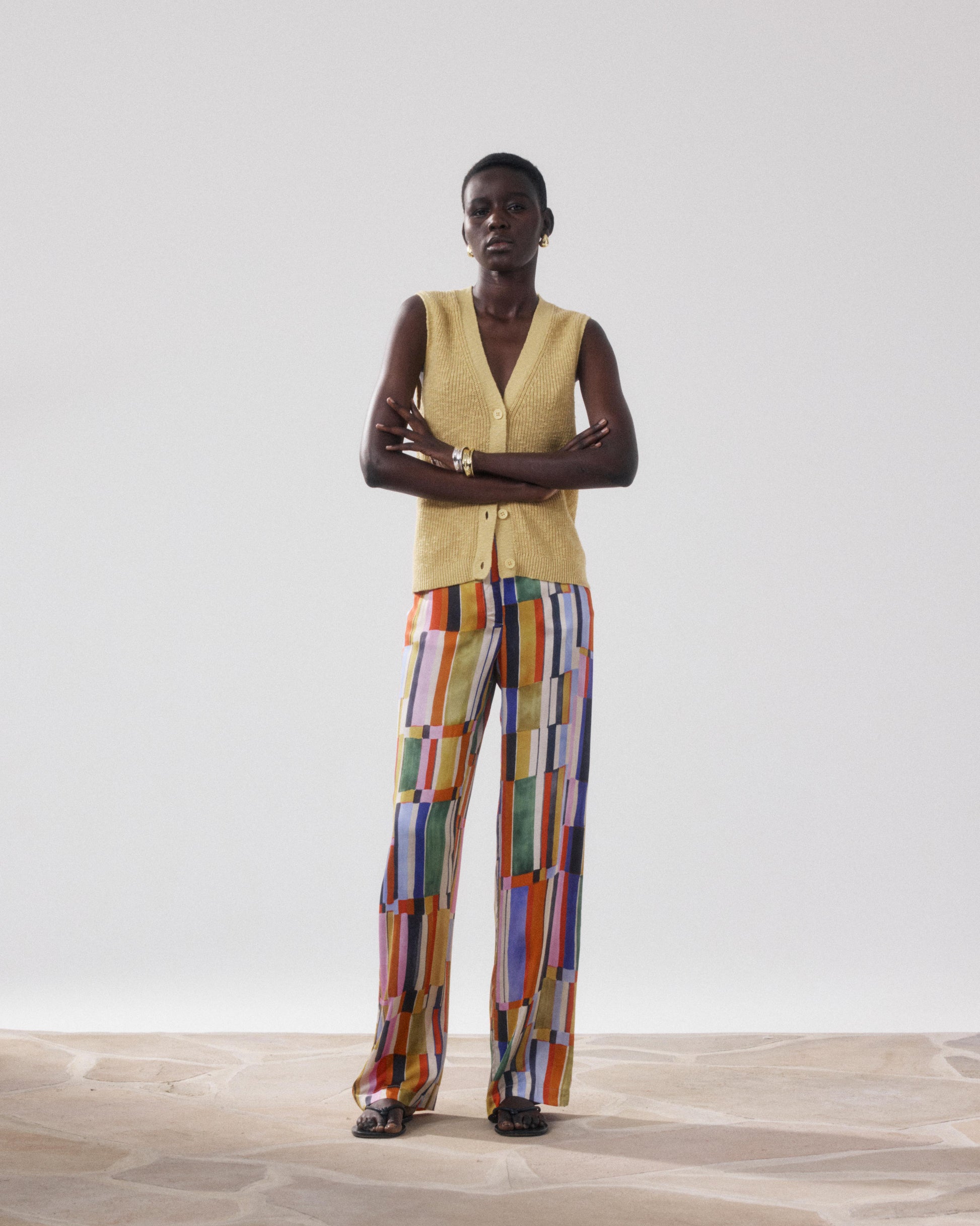 Damesbroek van bedrukte Viscose met veelkleurige print Positano