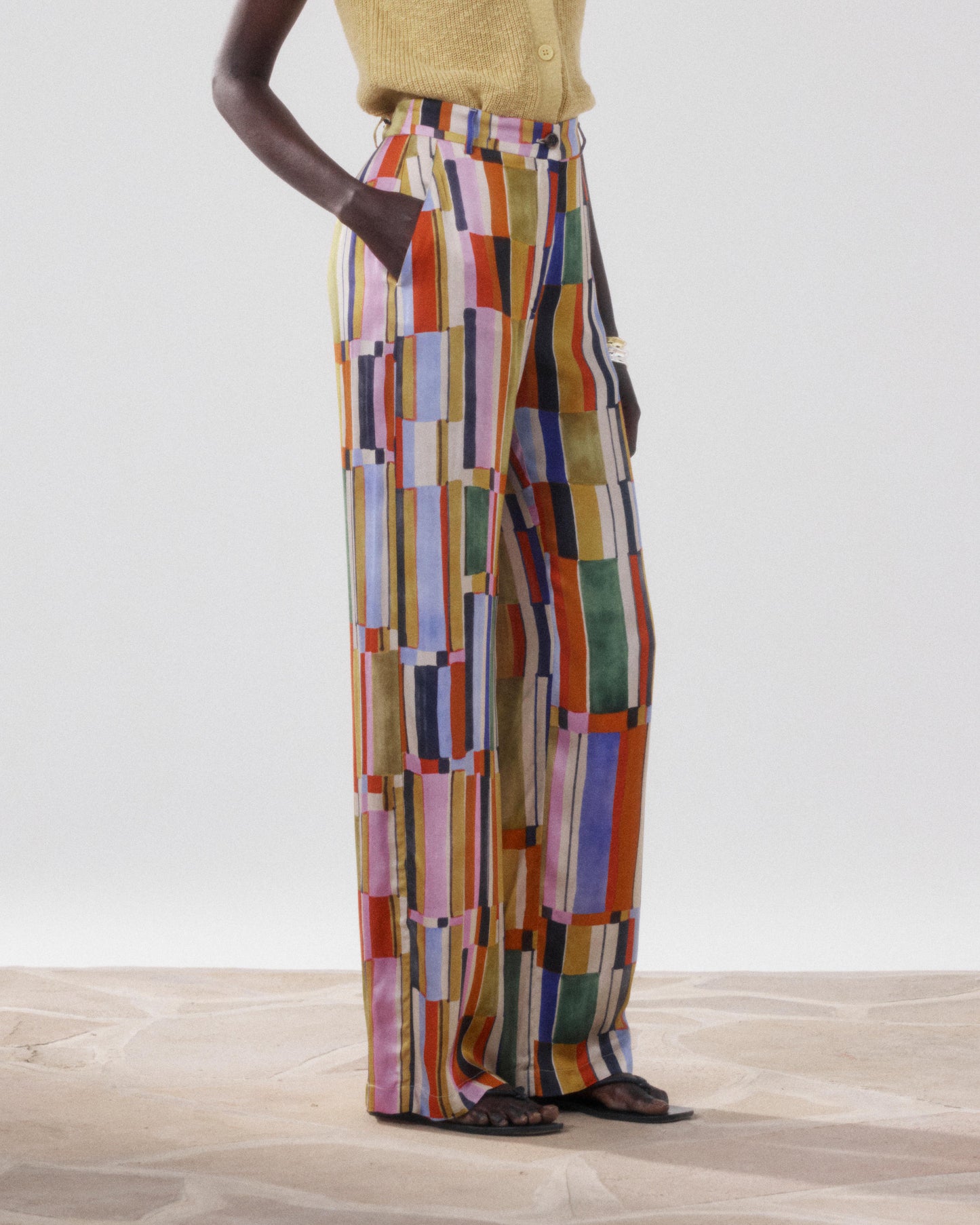 Damesbroek van bedrukte Viscose met veelkleurige print Positano