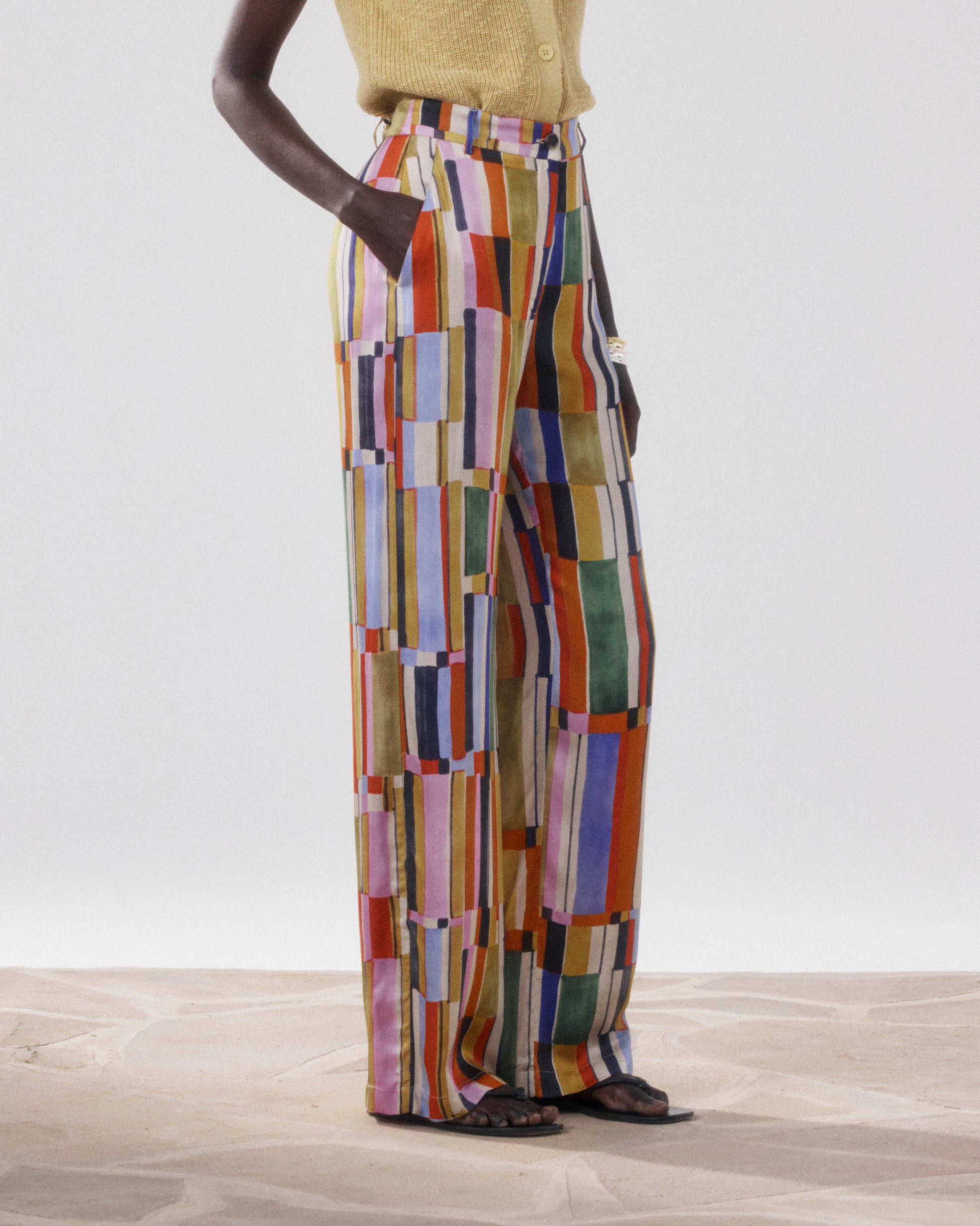 Damesbroek van bedrukte Viscose met veelkleurige print Positano