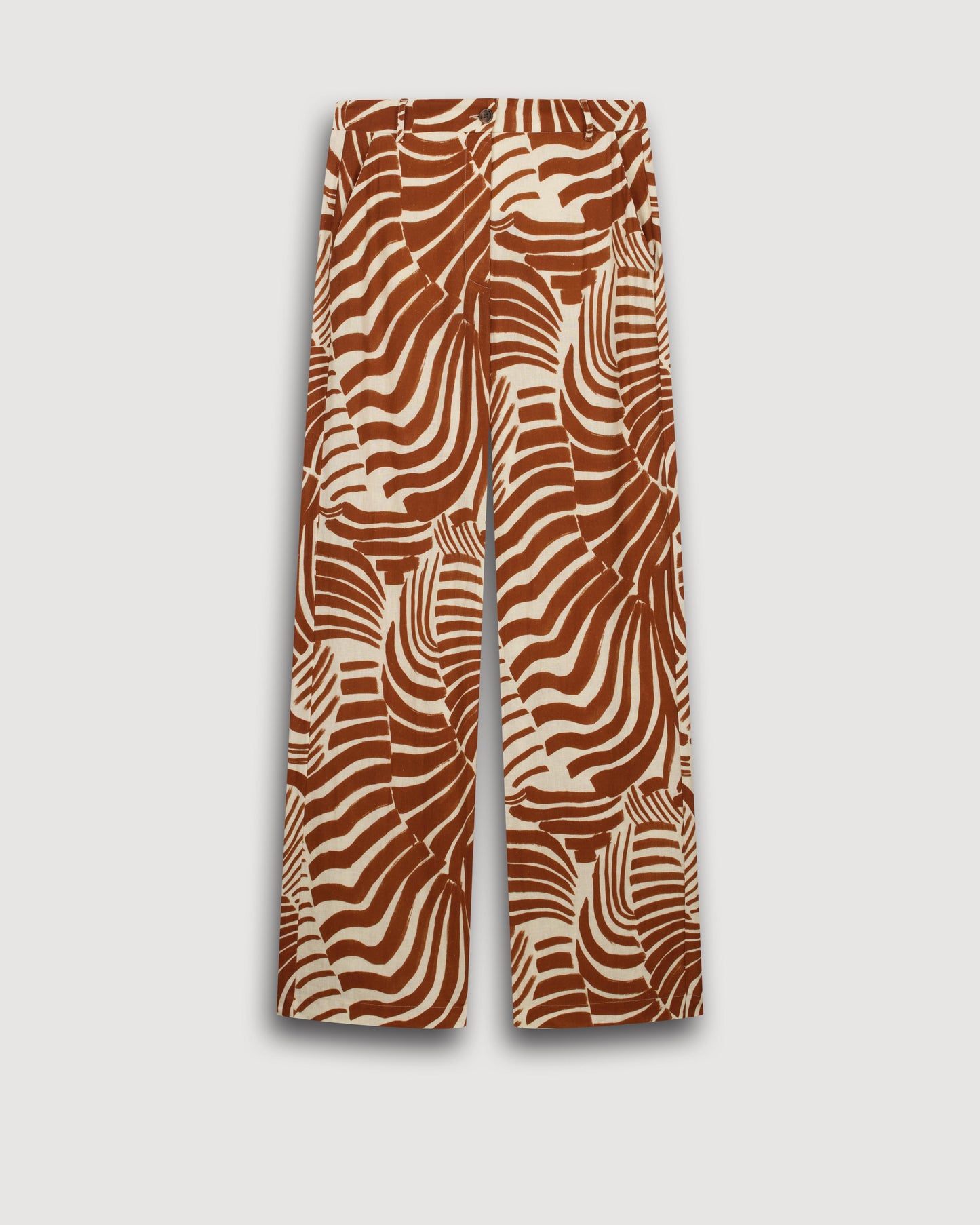 Pantalon Femme en Lin & Viscose Imprimé Ecru & Marron Positano