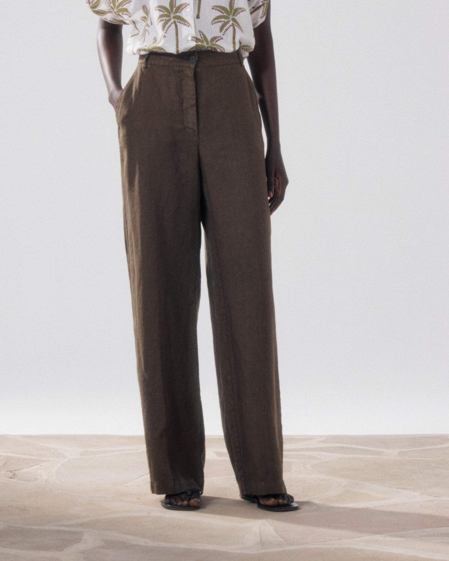 Pantalon Femme en Lin Vert Camo Positanon BFPS606-36